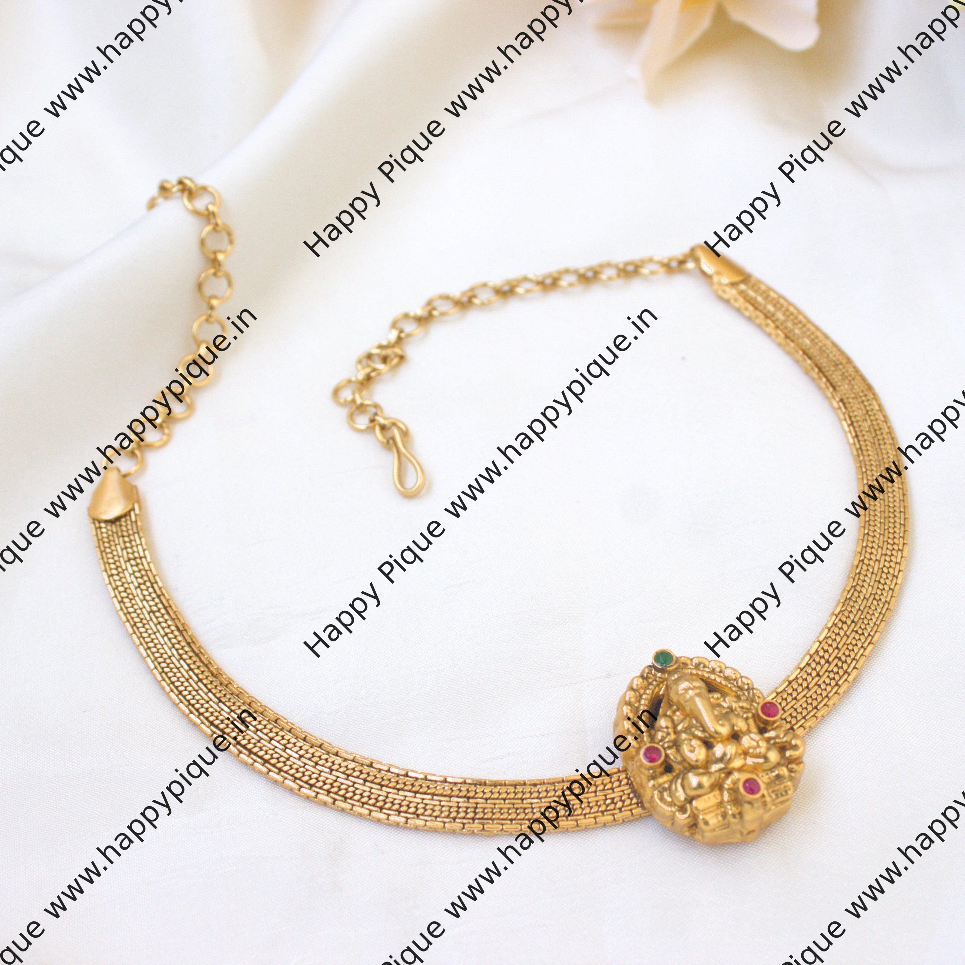 Real Gold Look Ganesha Nakshi Pendant Choker