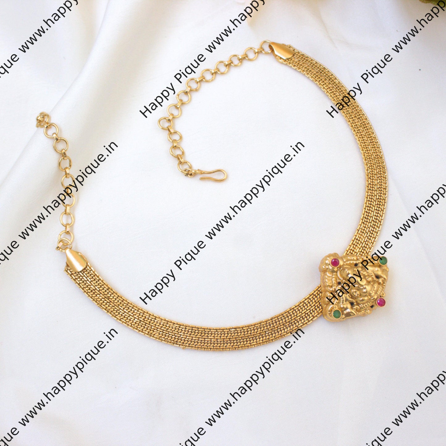 Real Gold Look Gaja Ganapathy Nakshi Pendant Choker