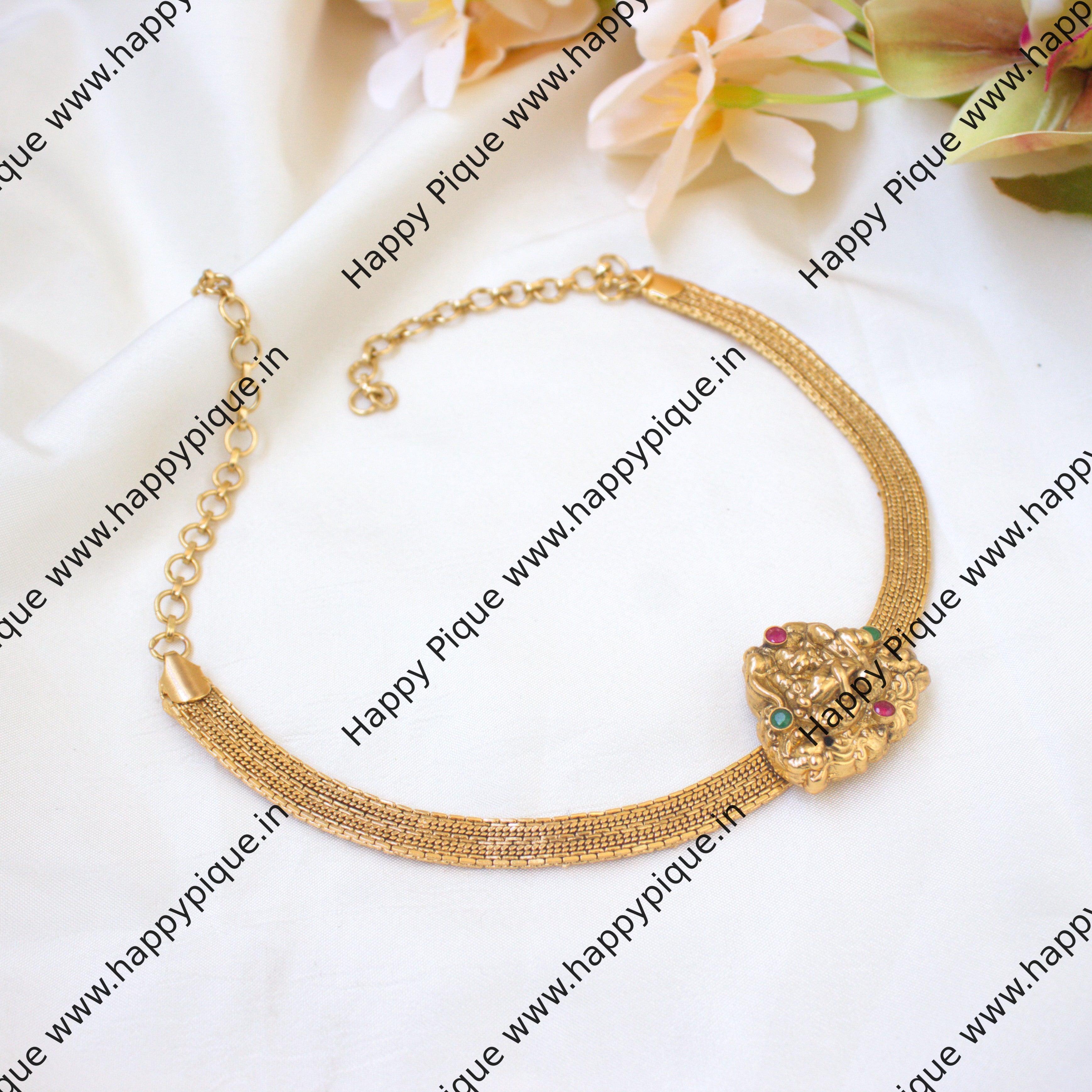 Real Gold Look Shiva Parvathy Nakshi Pendant Choker