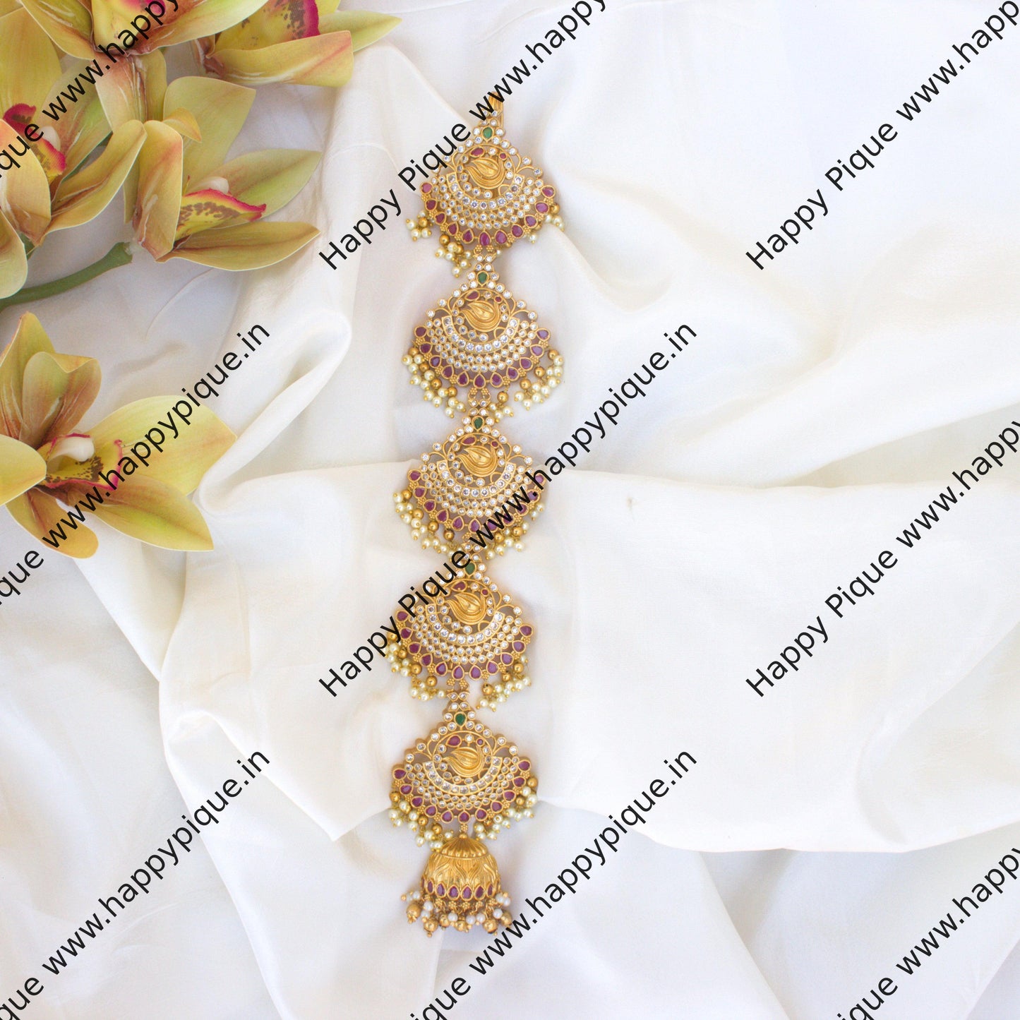 Premium Gold Look Heavy Bridal AD Swan Choti Jada