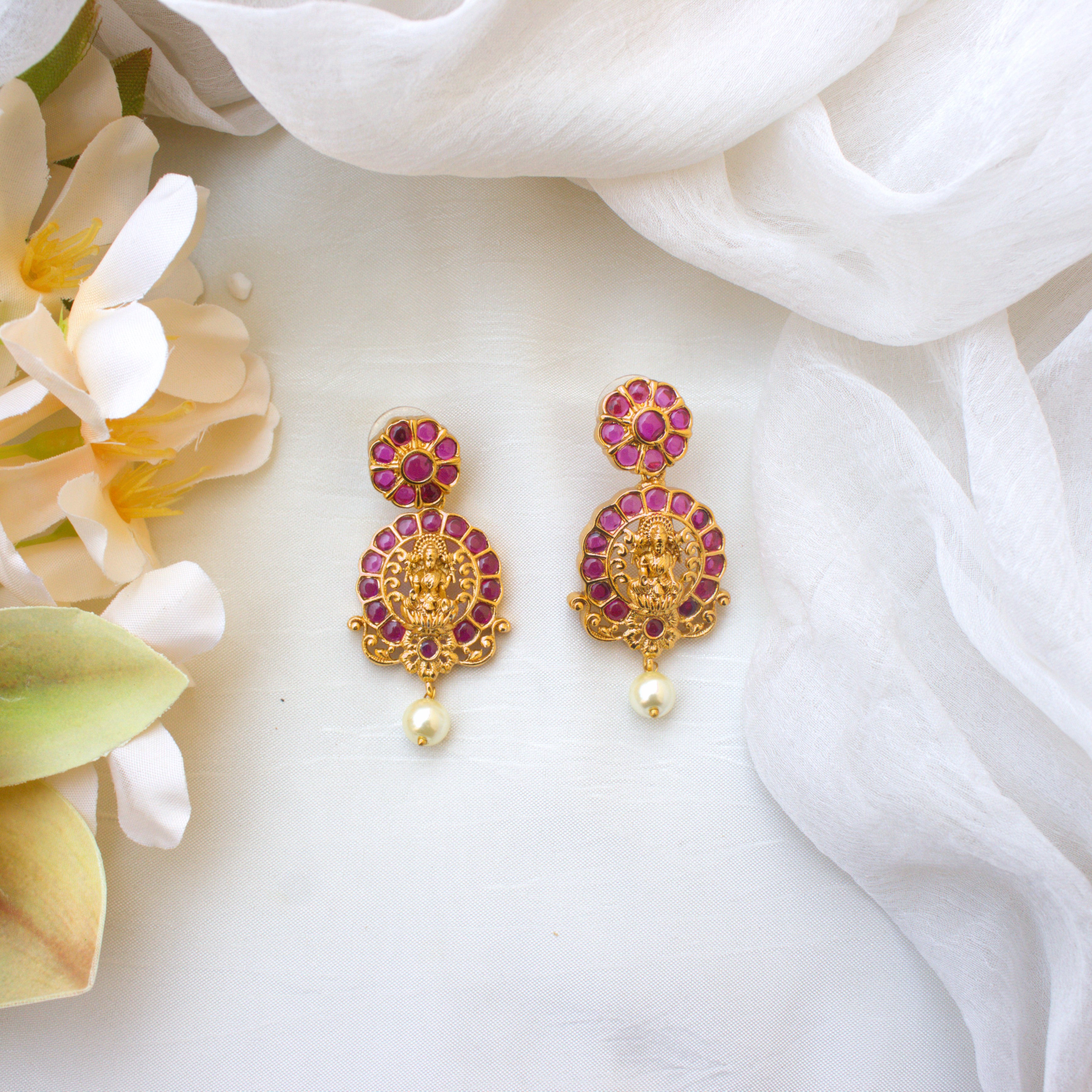 Antique Gold Real Kemp Lakshmi Earrings