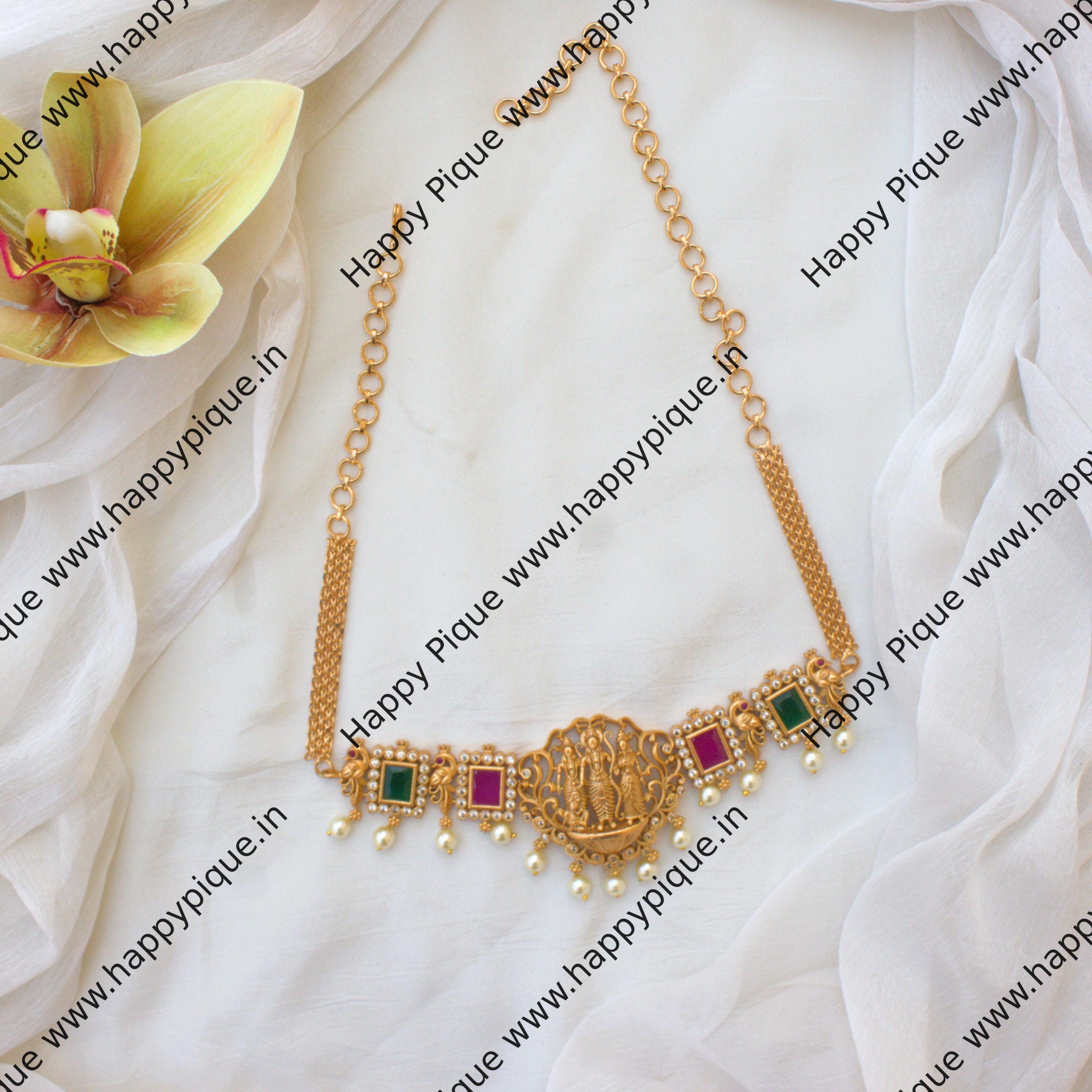 Premium Antique Gold AD Ram Parivar Choker Set