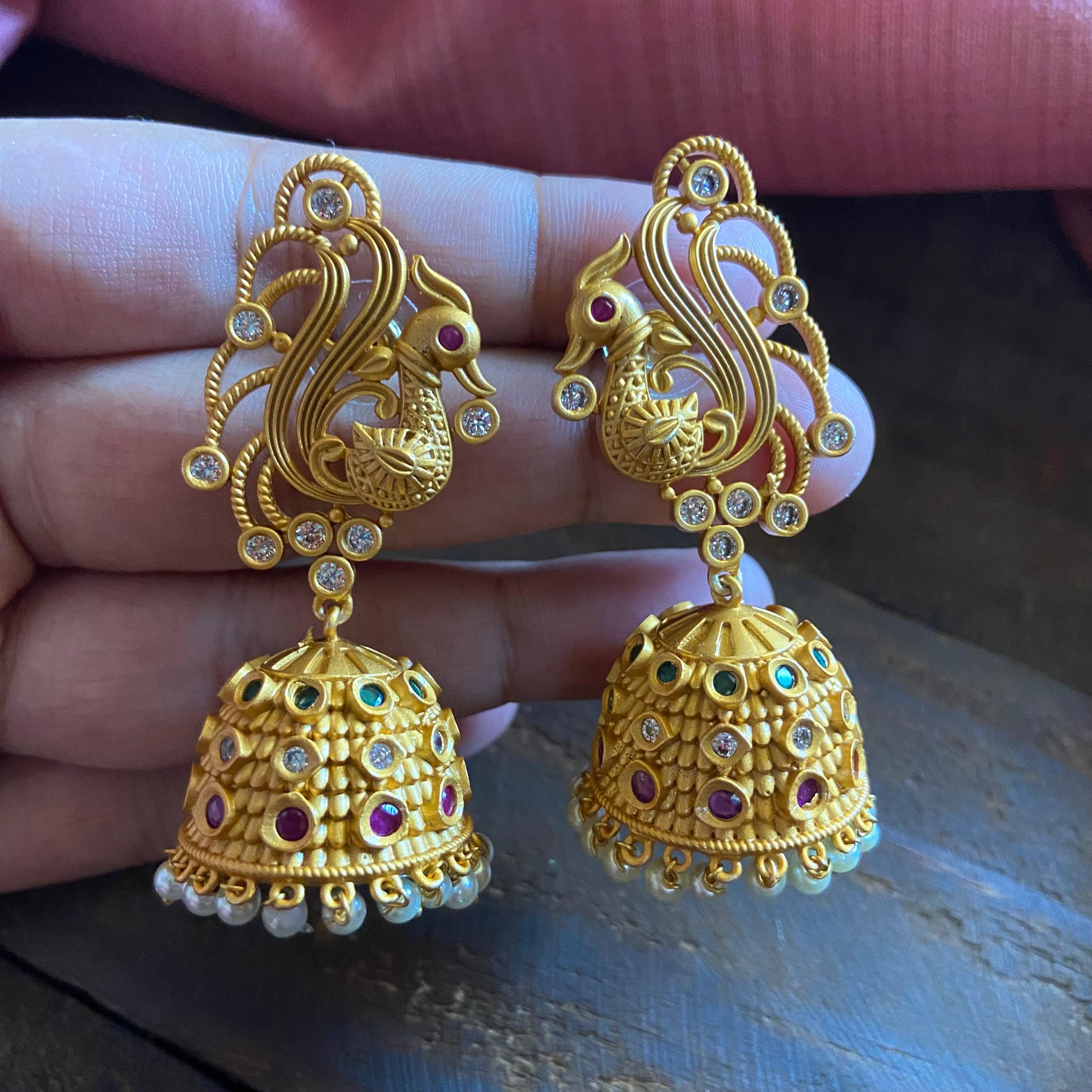 AD Matte Annapakshi Jhumkas - Happy Pique 