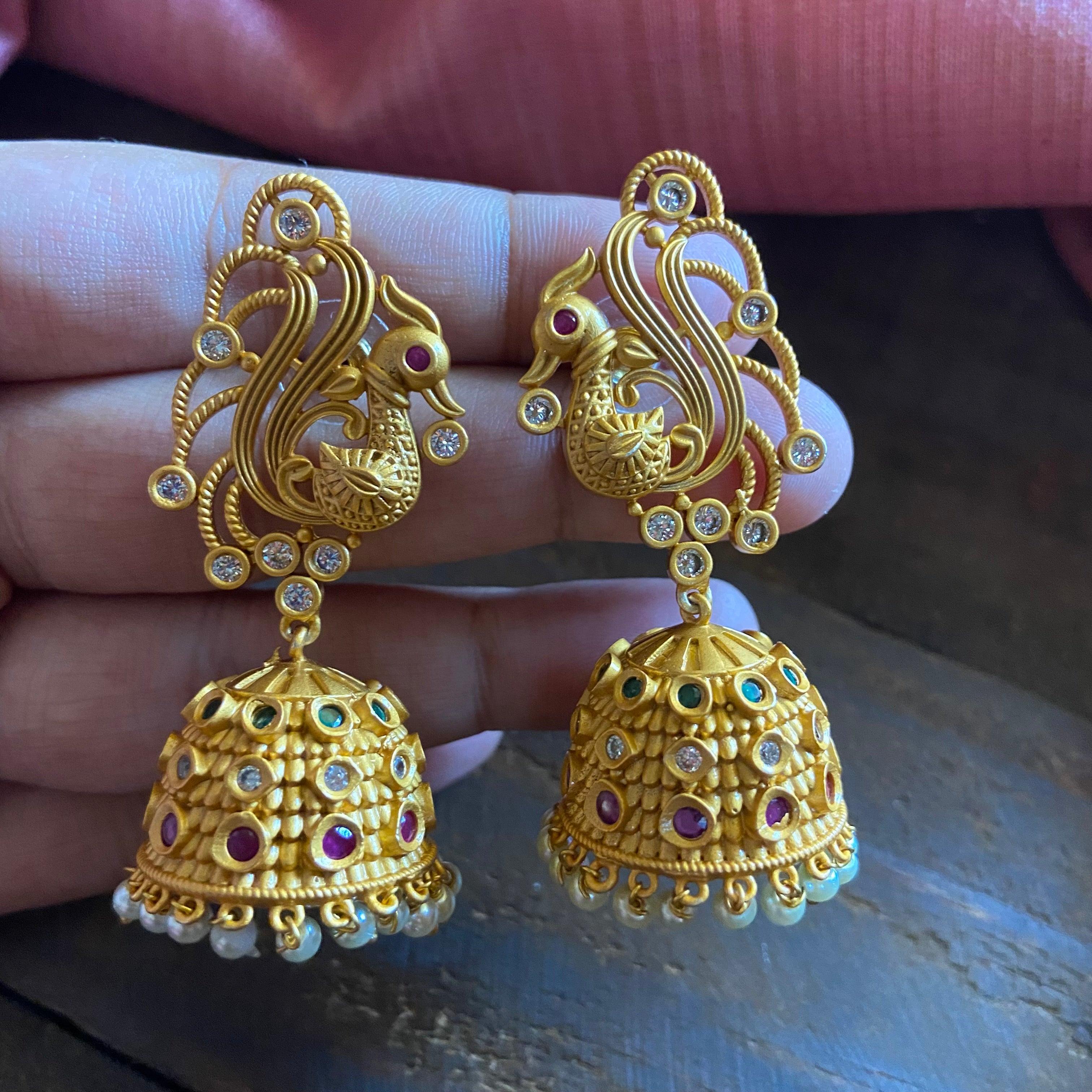 AD Matte Annapakshi Jhumkas - Happy Pique 