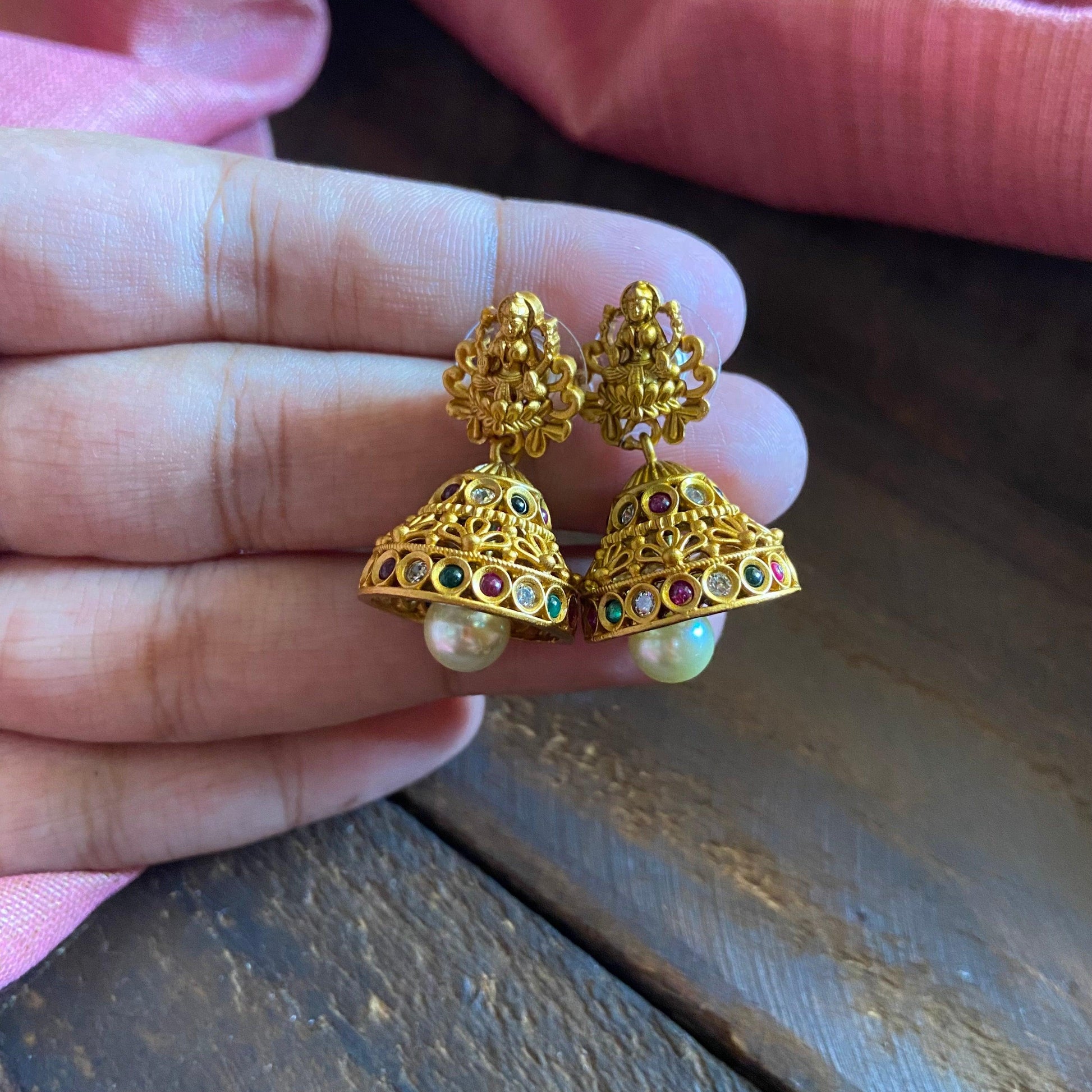 AD Kemp Matte Gold Look Lakshmi Jhumkas - Happy Pique 