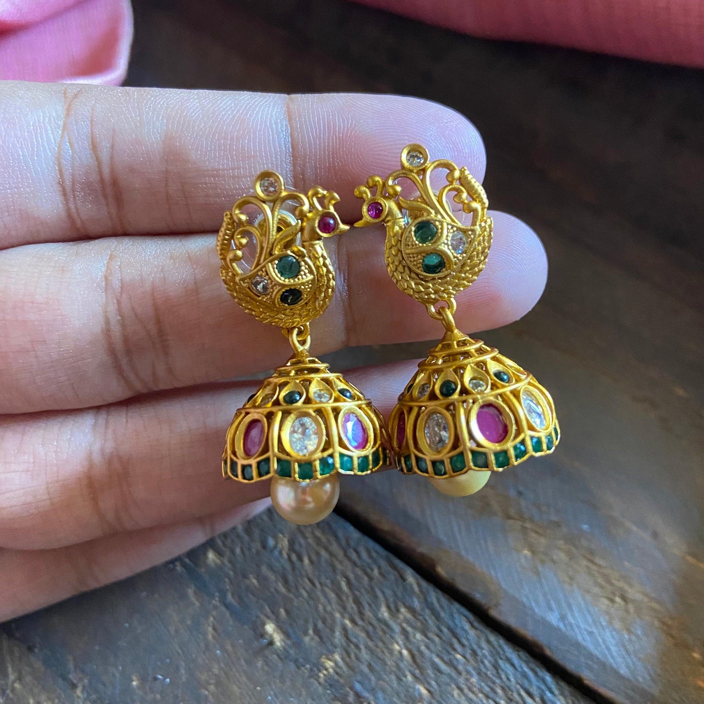 Annapakshi Matte AD Jhumkas - Available in 2 Colors - Happy Pique 
