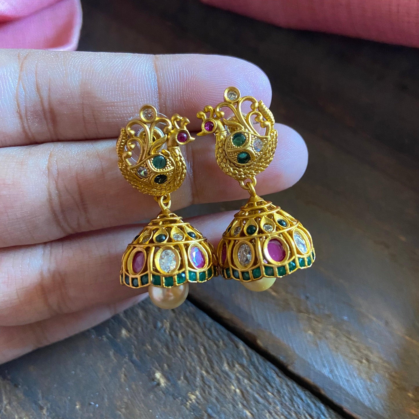Annapakshi Matte AD Jhumkas  - Available in 2 Colors - Happy Pique 