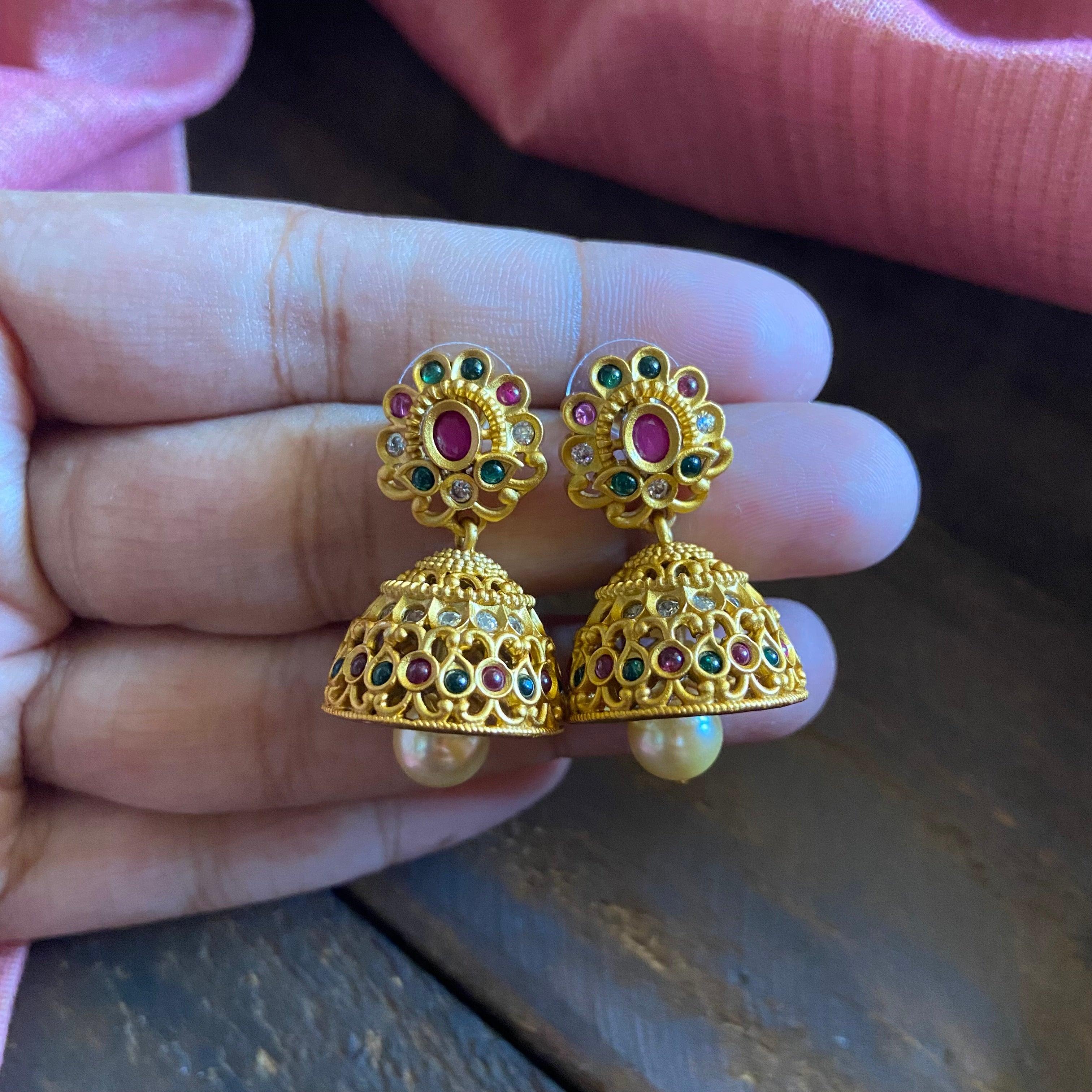 Gold Look AD Kemp Flower Jhumkas - Happy Pique 