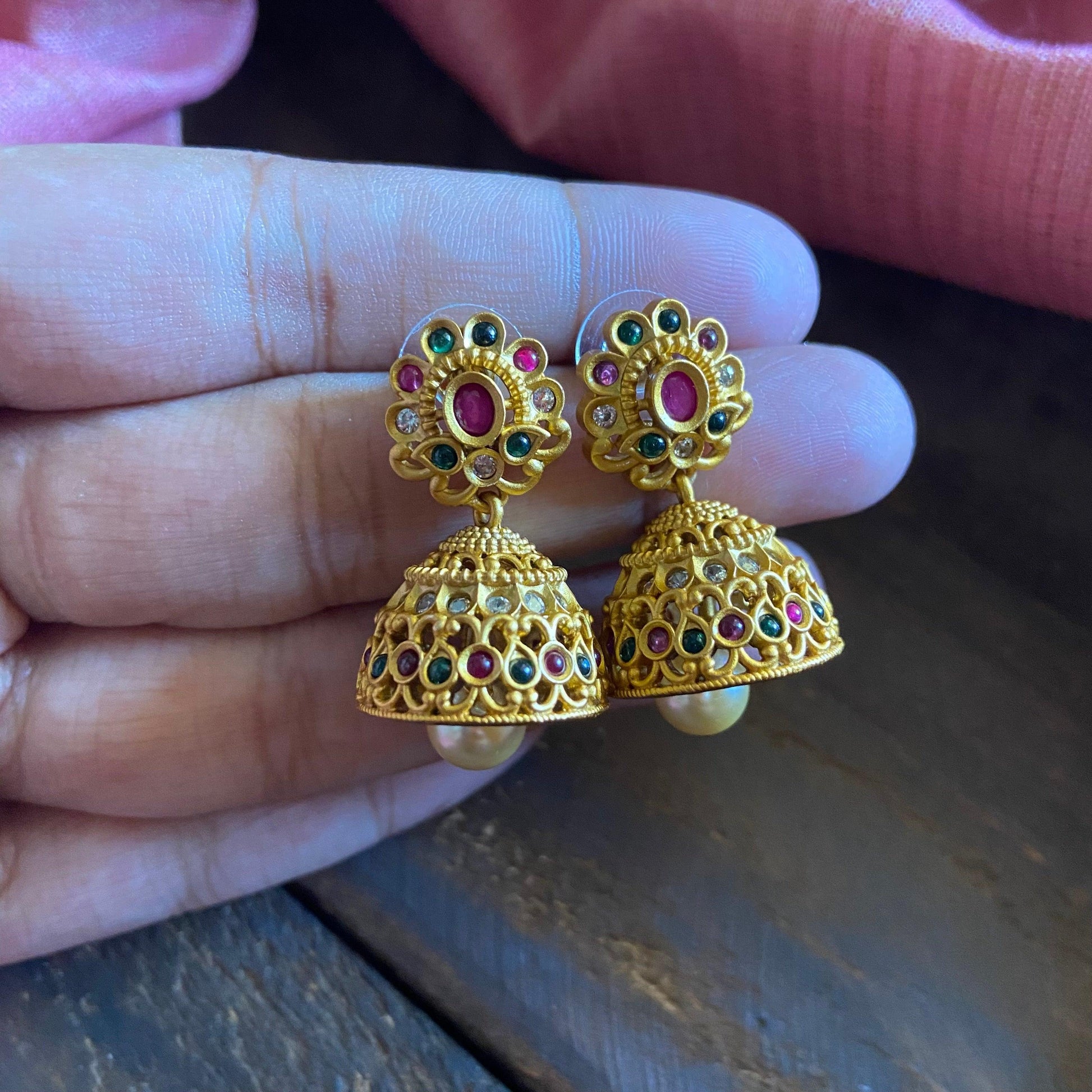 Gold Look AD Kemp Flower Jhumkas - Happy Pique 