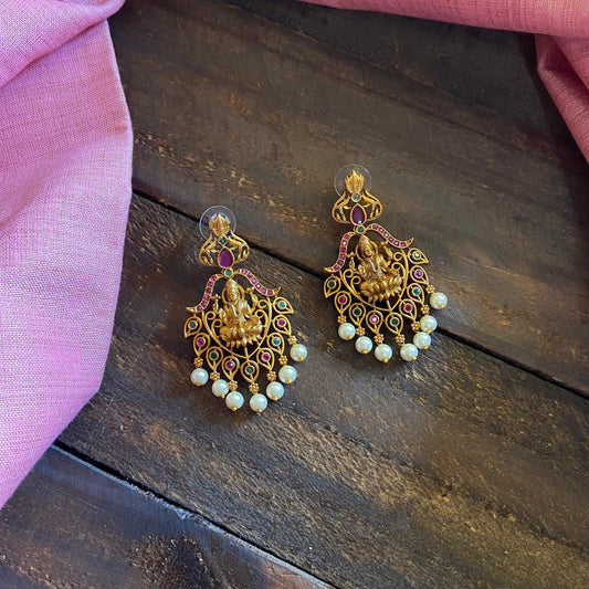 Antique Gold Matte Lakshmi Leaf AD Earrings - Happy Pique 