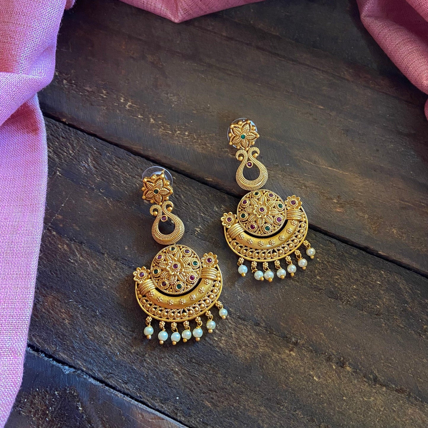 Gold Look Alike Antique Matte Chaand Bali Earrings