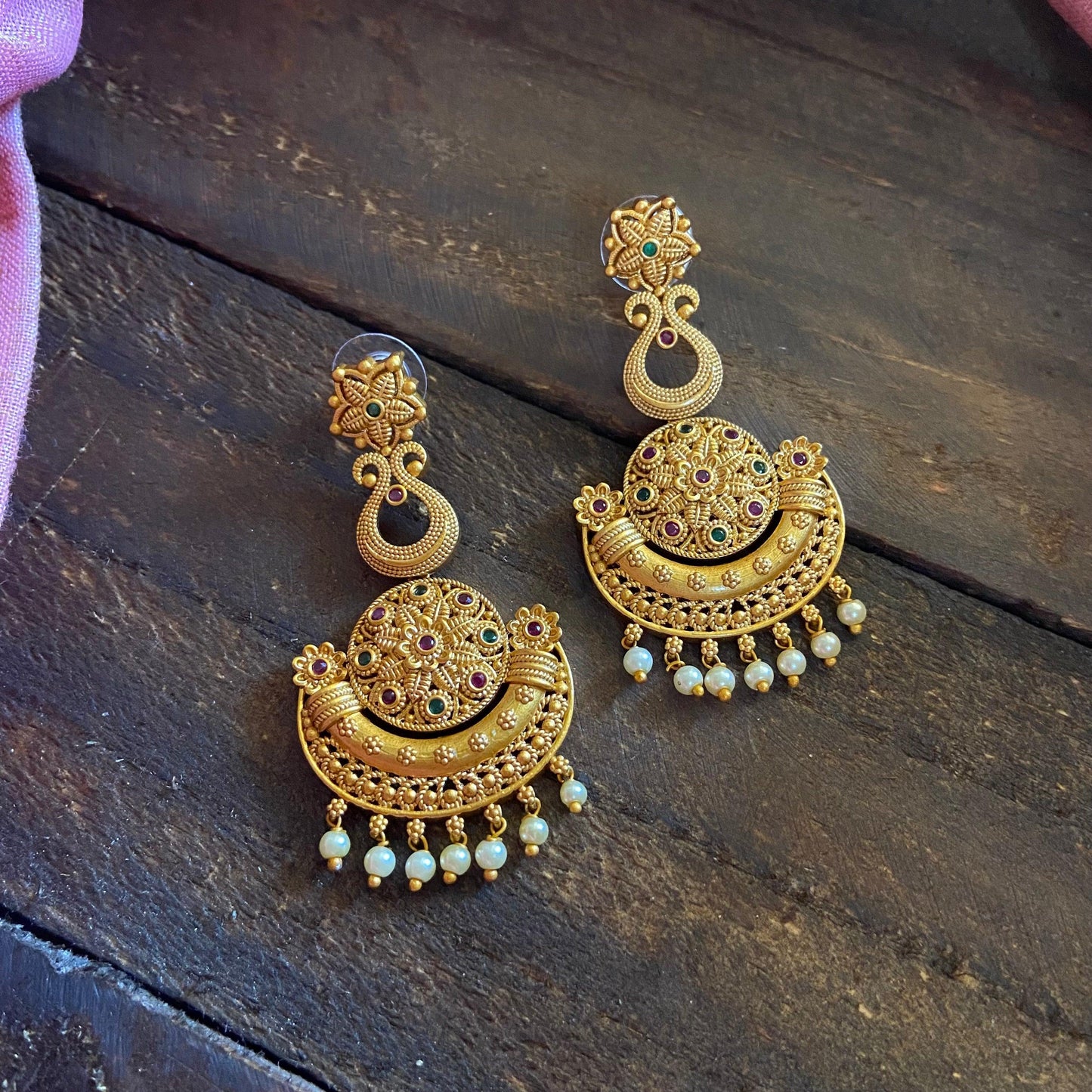 Gold Look Alike Antique Matte Chaand Bali Earrings