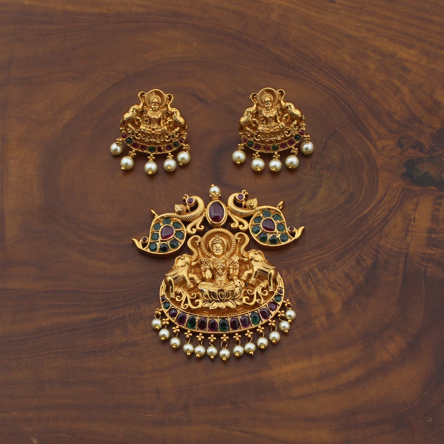 Gold Plated Nakshi Lakshmi Pendant Set