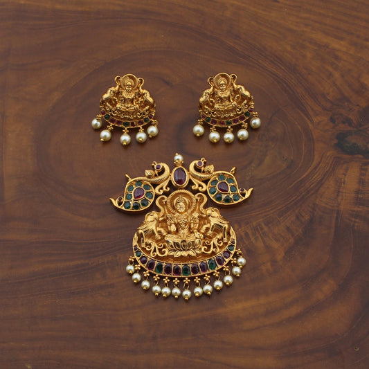 Gold Plated Nakshi Lakshmi Pendant Set