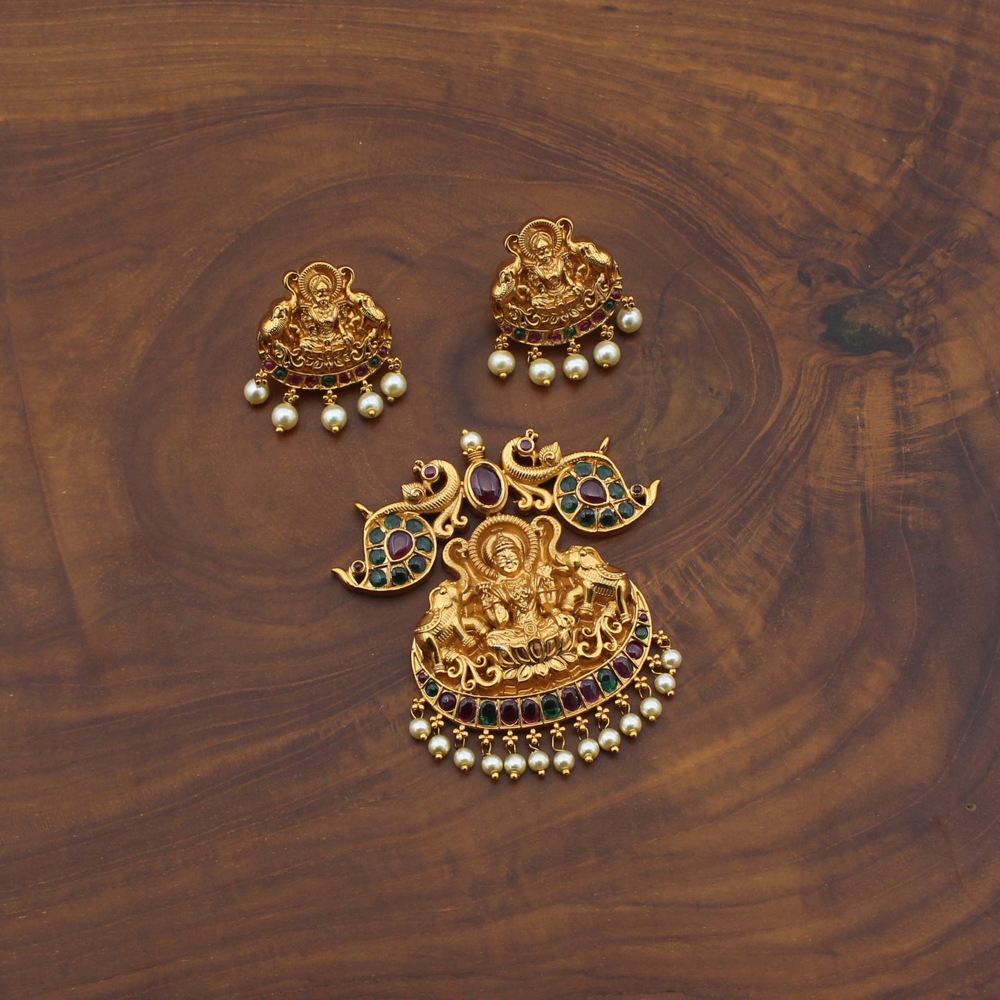 Gold Plated Nakshi Lakshmi Pendant Set