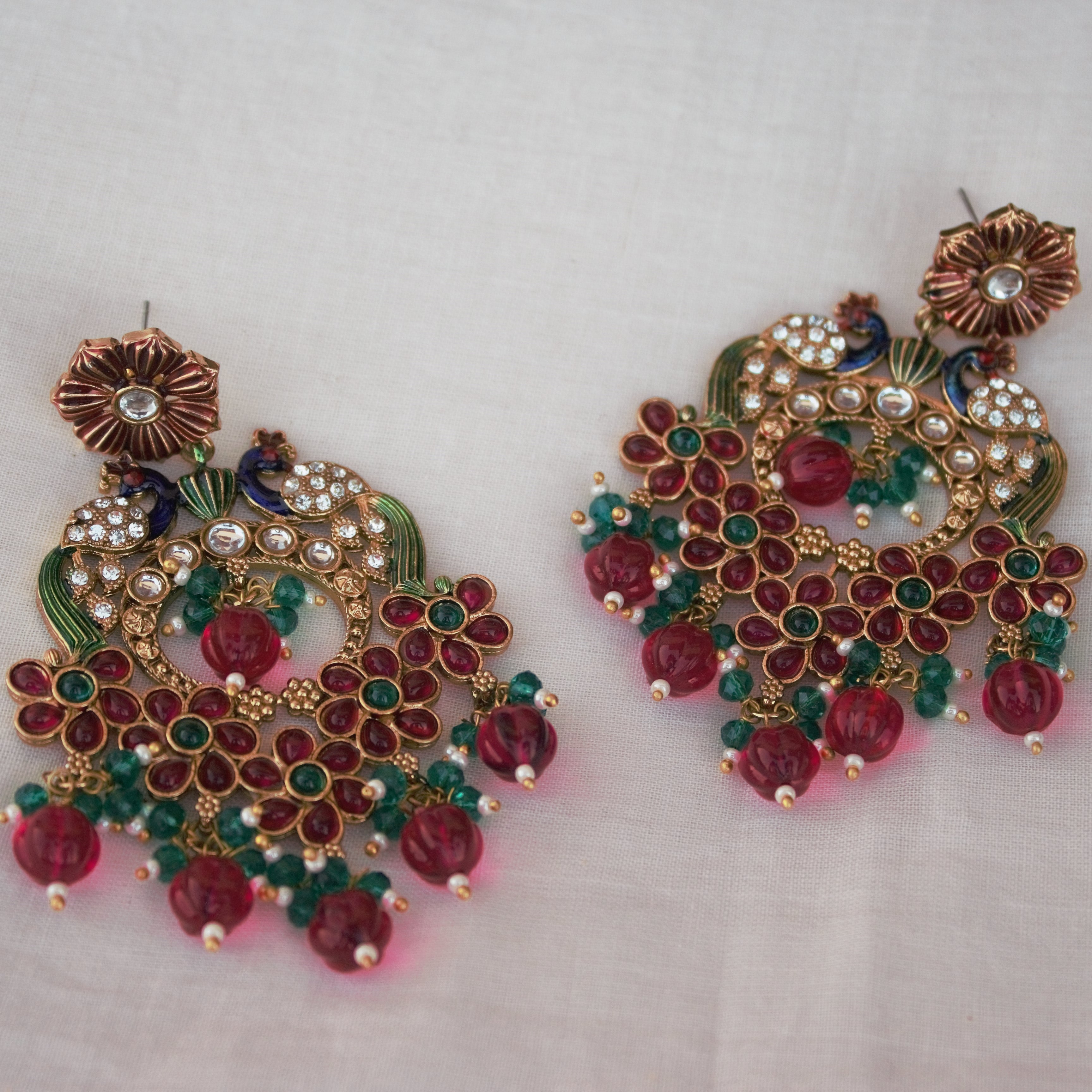 Peacock Meenakari Kemp Earrings