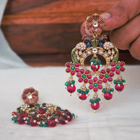 Peacock Meenakari Kemp Earrings