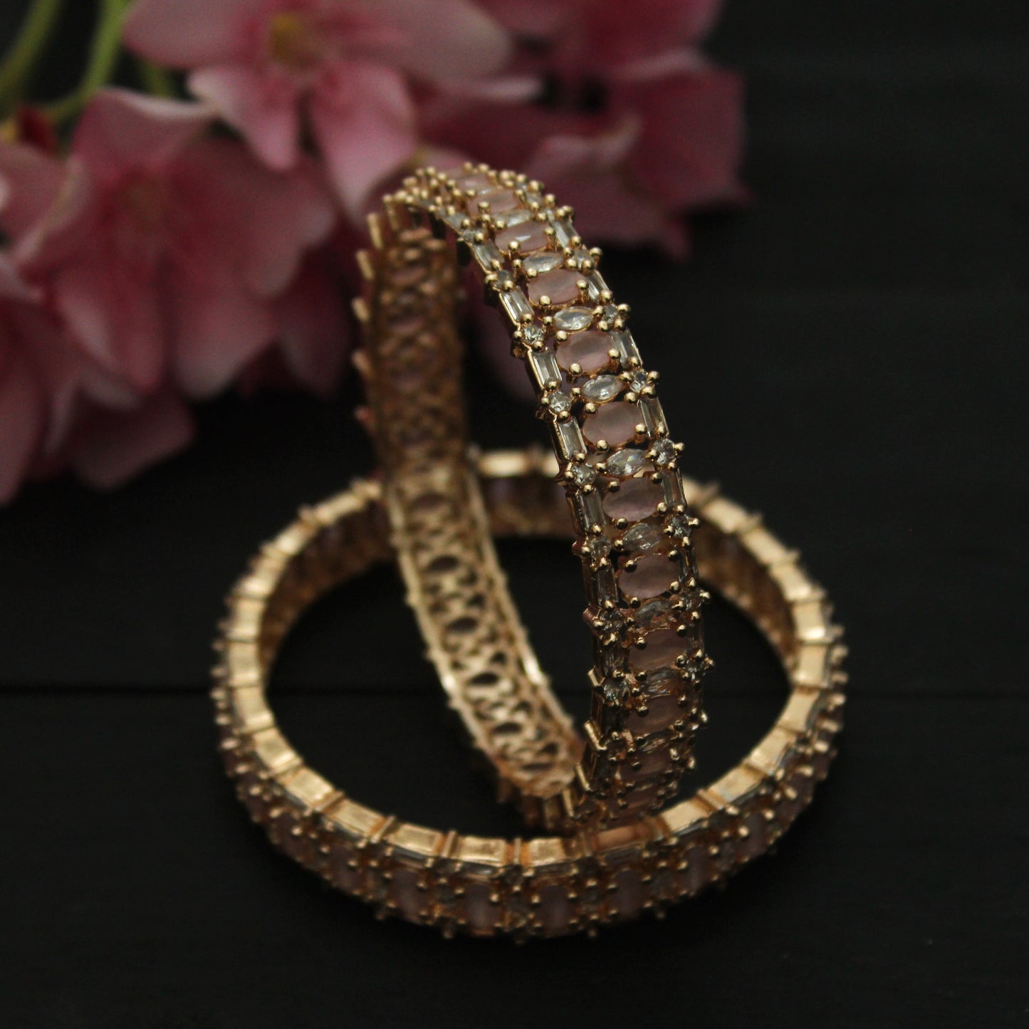 Pink Rose Gold Plated Bangles - Size: 2.6