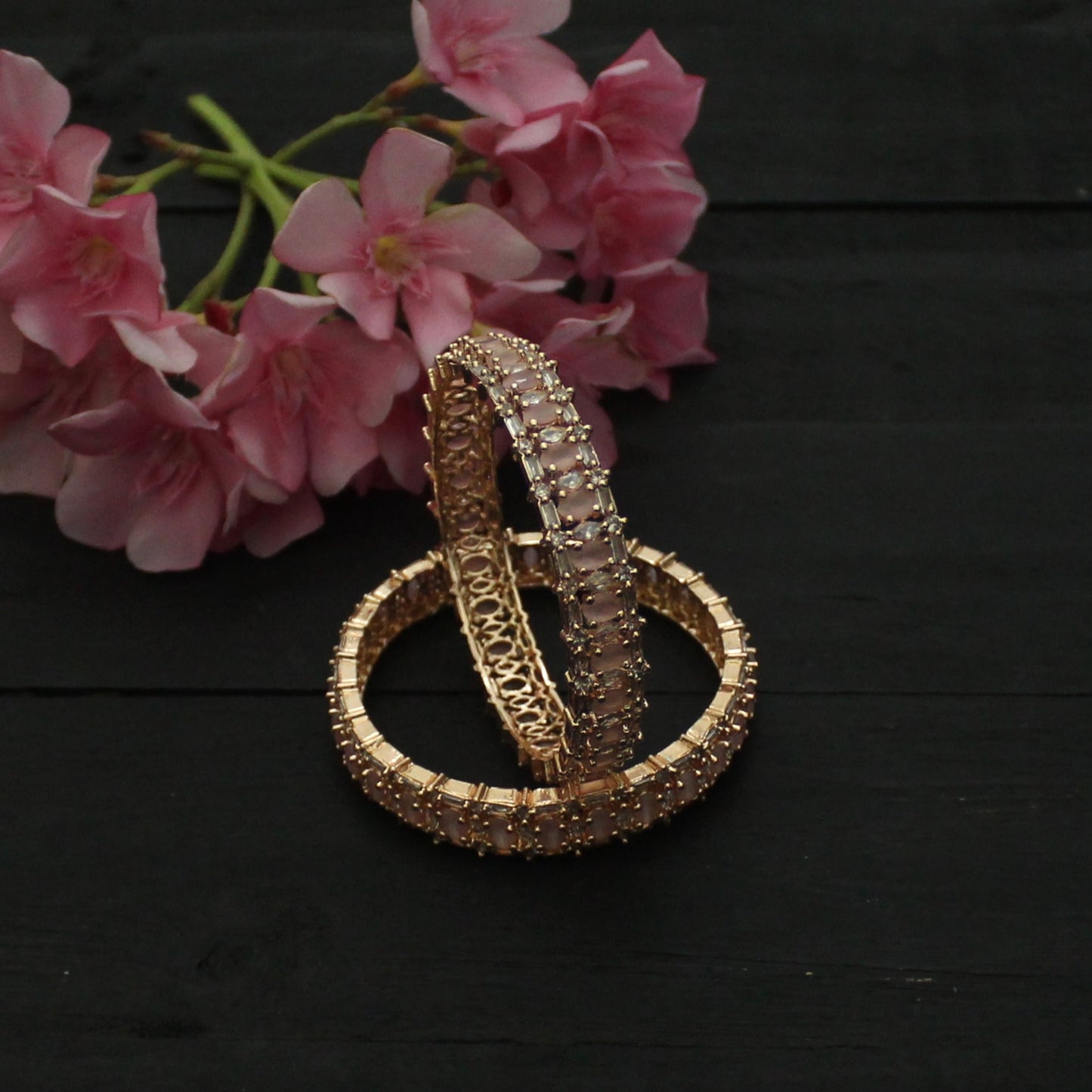 Pink Rose Gold Plated Bangles - Size: 2.6