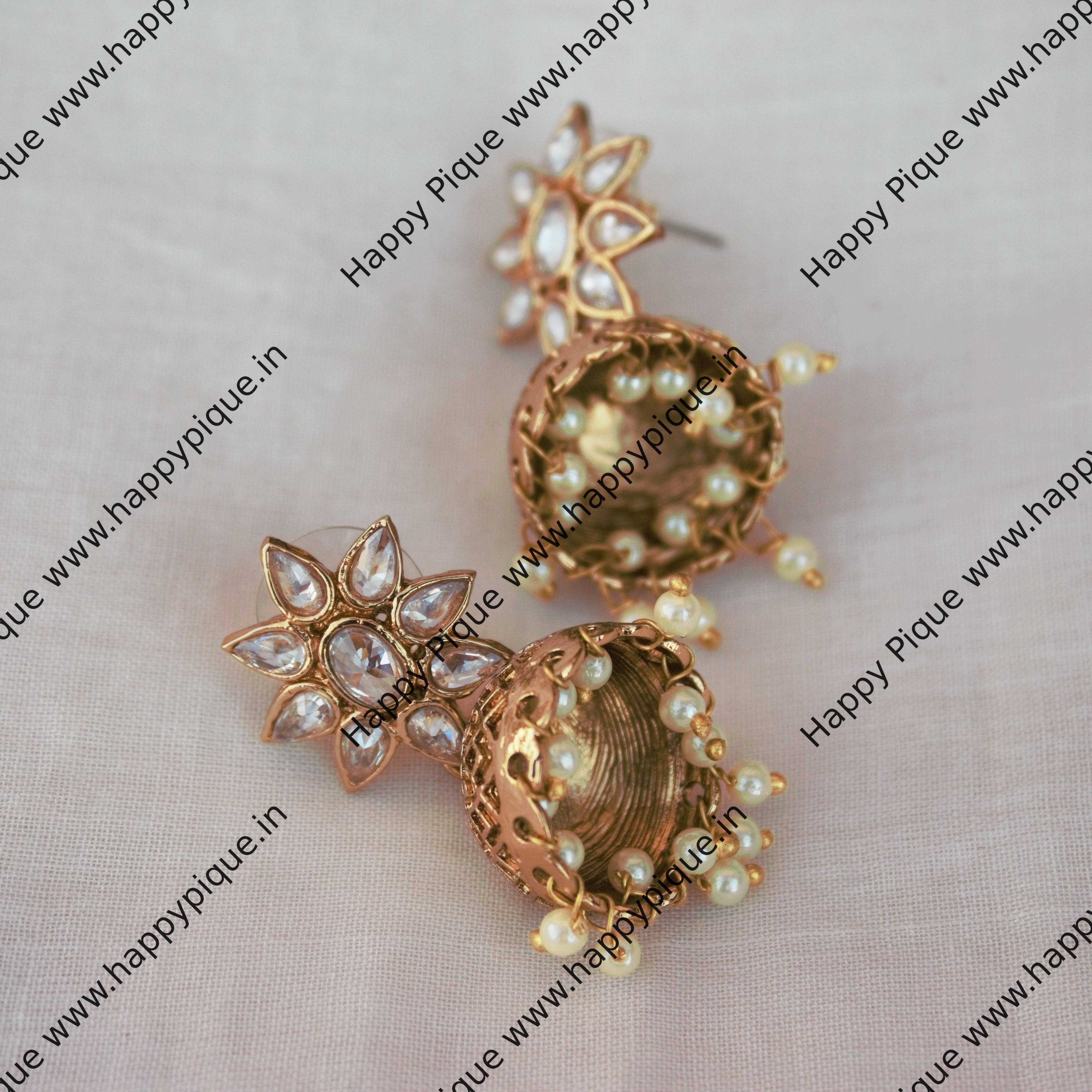 Small Flower Polki Jhumkas