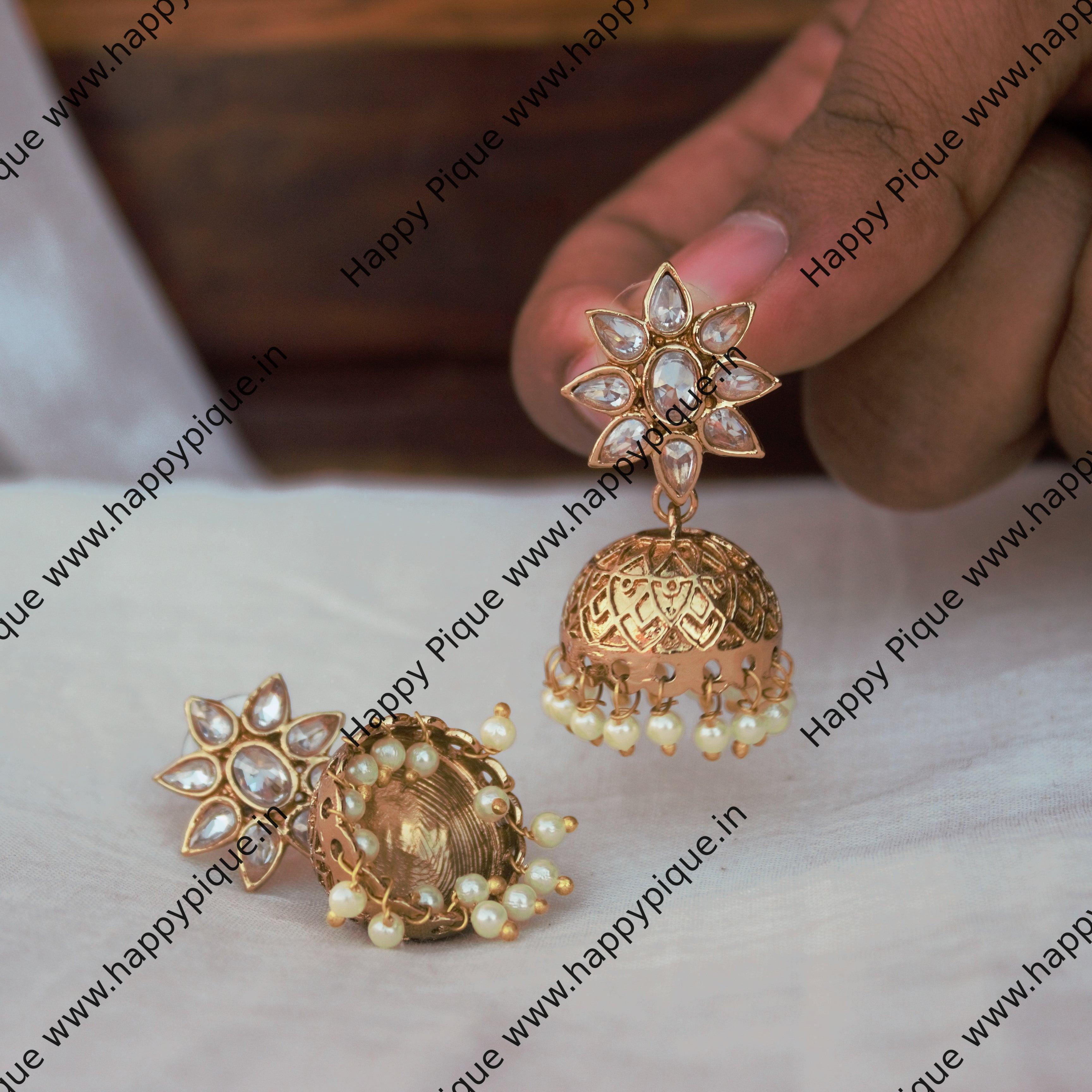 Small Flower Polki Jhumkas