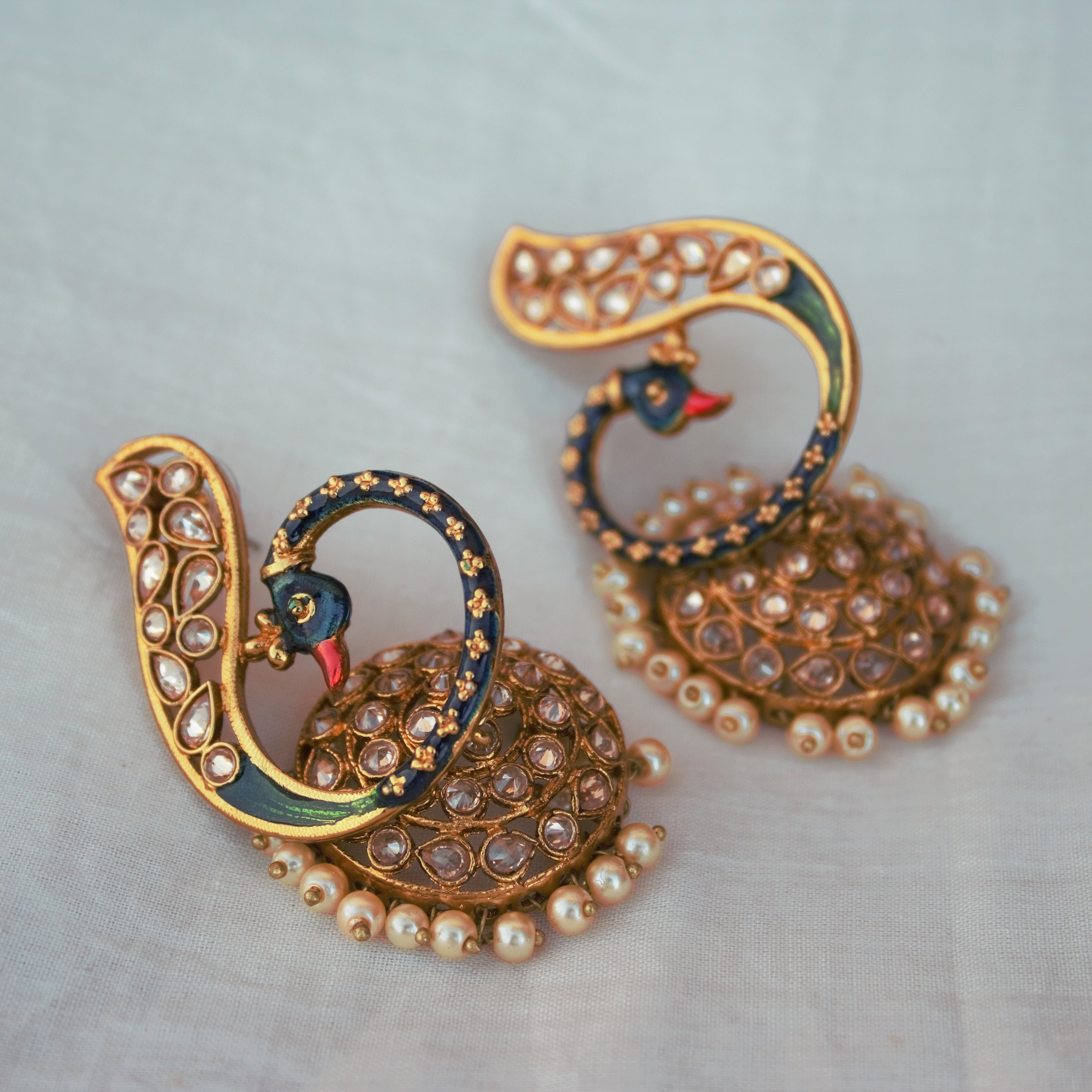 Peacock Meenakari Polki Jhumkas