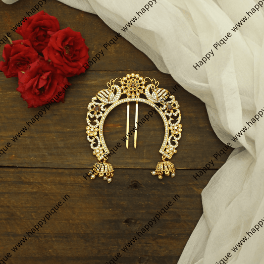 Traditional Gold Plated AD Ambada Juda Bun Pin Hair Accessory