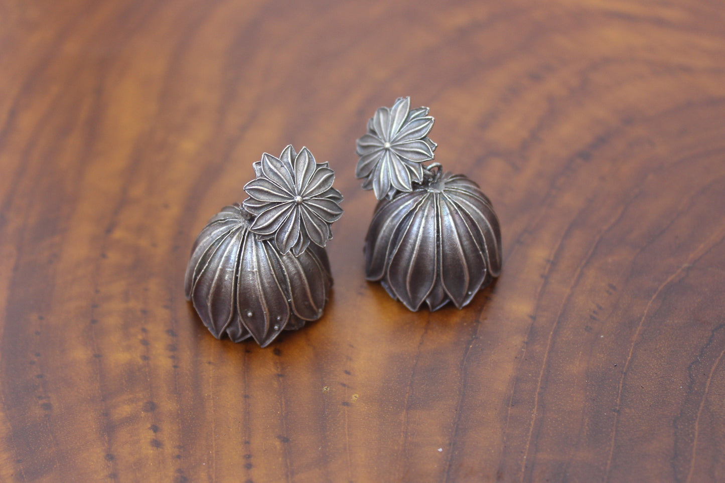 German Silver Flower Jhumkas - Happy Pique 