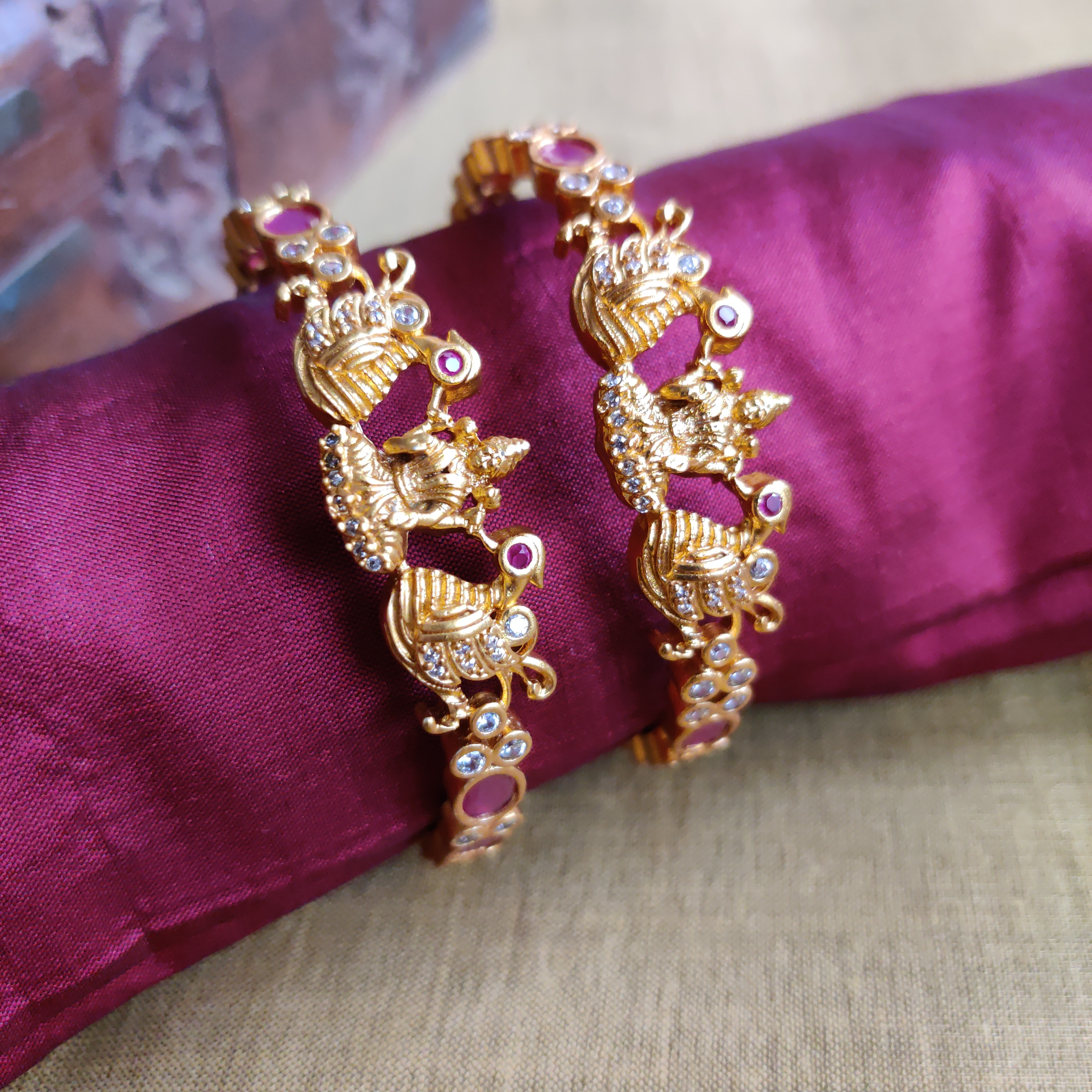 Matte Finish Mahalakshmi AD Stone Bridal Bangles - Size:2.6