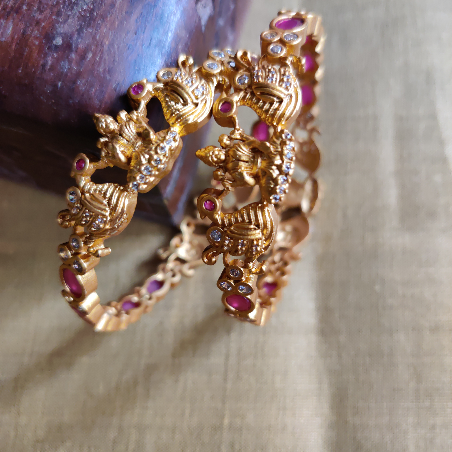 Matte Finish Mahalakshmi AD Stone Bridal Bangles - Size:2.6