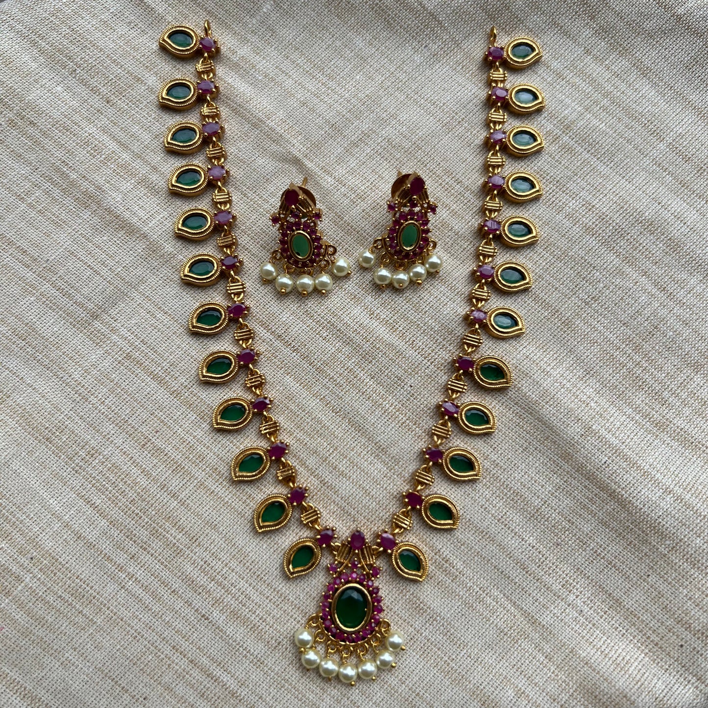 Antique Gold AD Kids Friendly Palakka Necklace