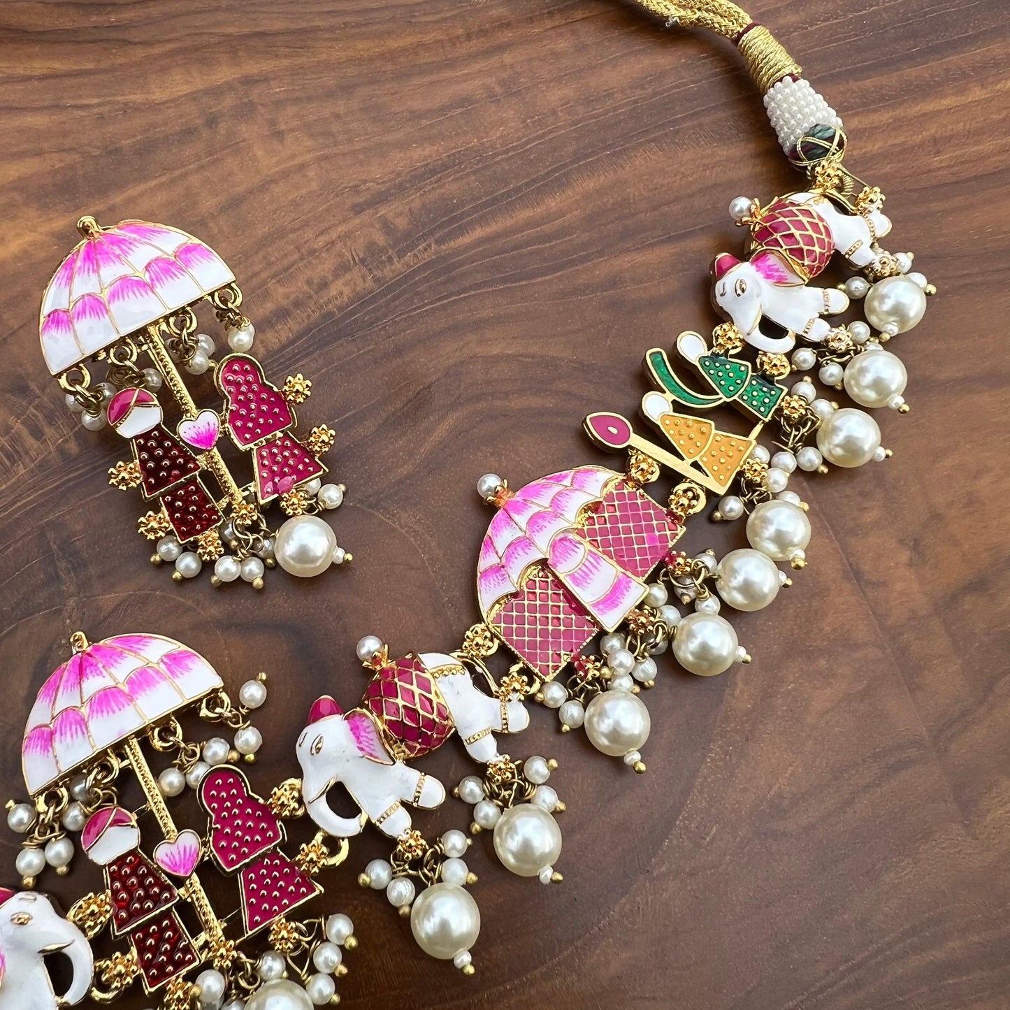 Hand painted Barat Meenakari Choker Necklace Set - Happy Pique