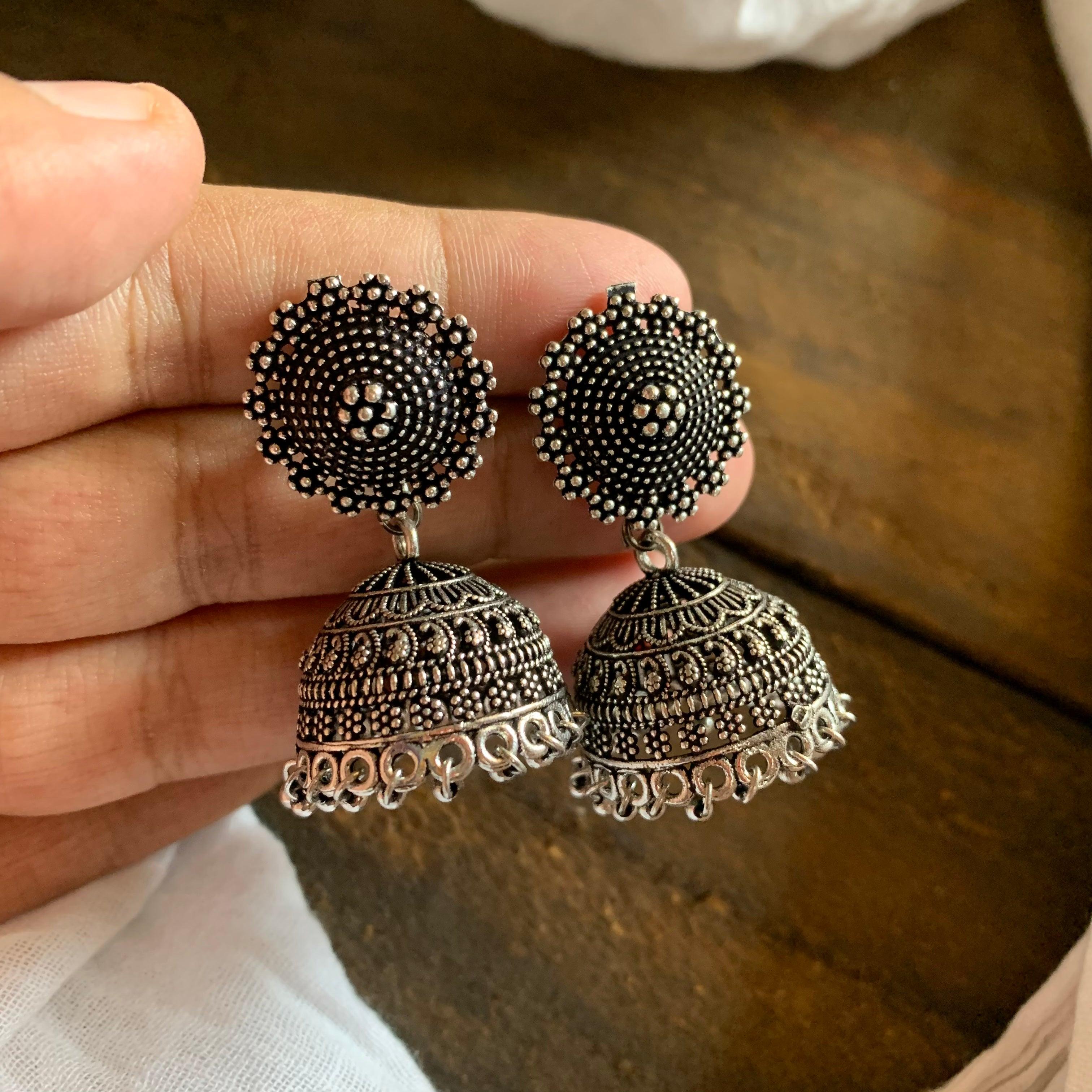 German Silver Chakri Jhumkas 005 - MOQ 9 Pieces - Happy Pique 