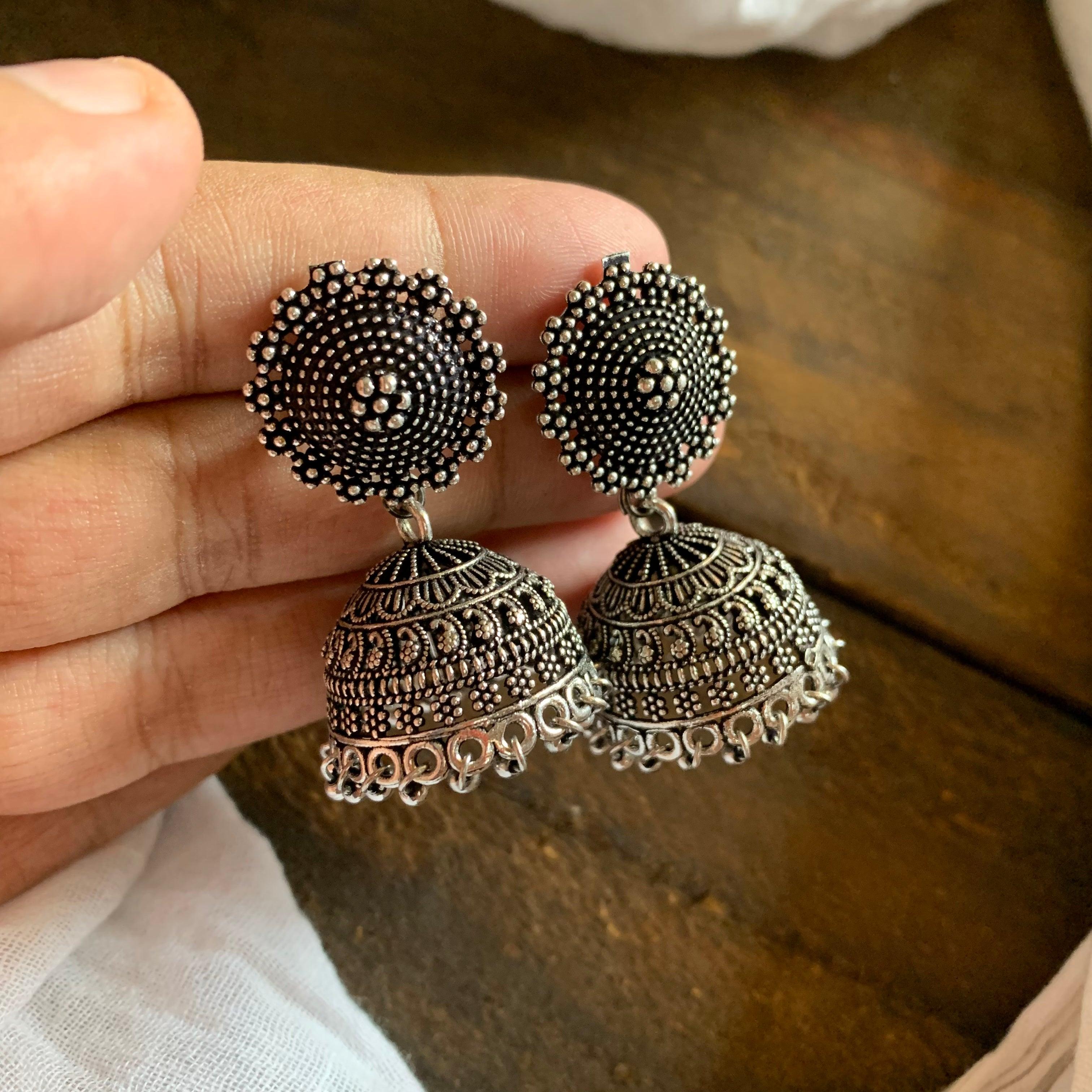 German Silver Chakri Jhumkas 005 - MOQ 9 Pieces - Happy Pique 