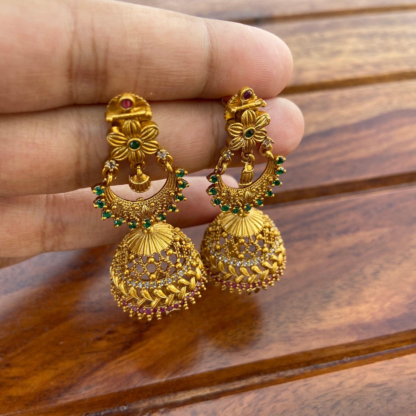 Matte Finish AD Chaand Designer Jhumkas - Happy Pique 