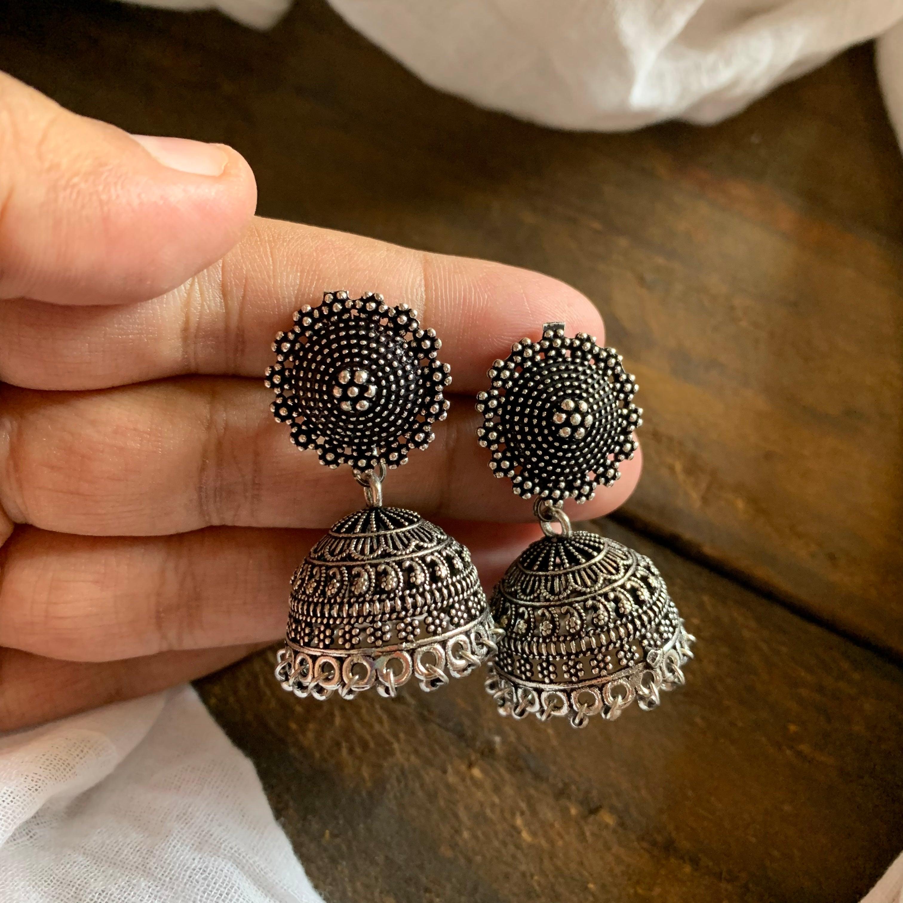 German Silver Chakri Jhumkas 005 - MOQ 9 Pieces - Happy Pique 