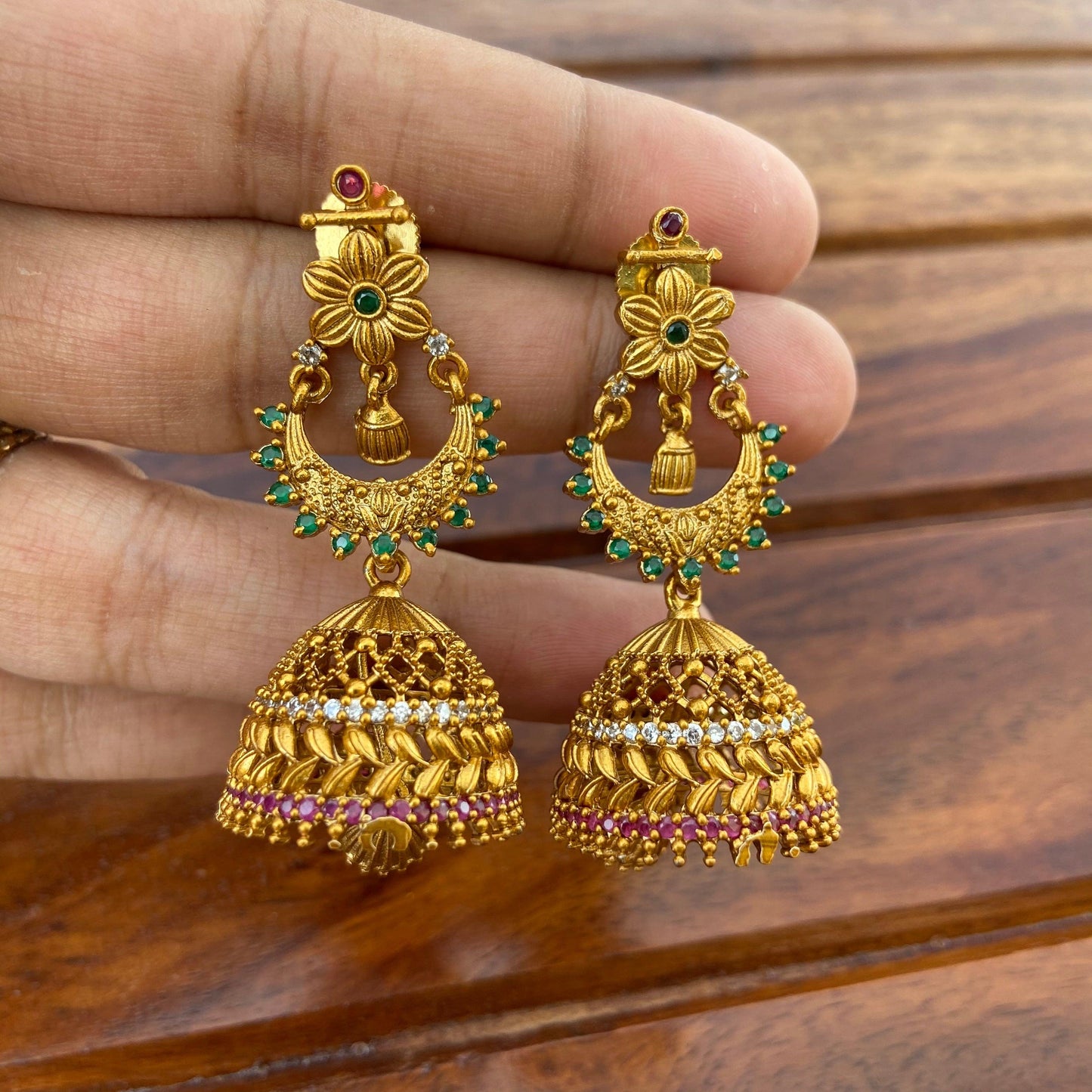 Matte Finish AD Chaand Designer Jhumkas - Happy Pique 