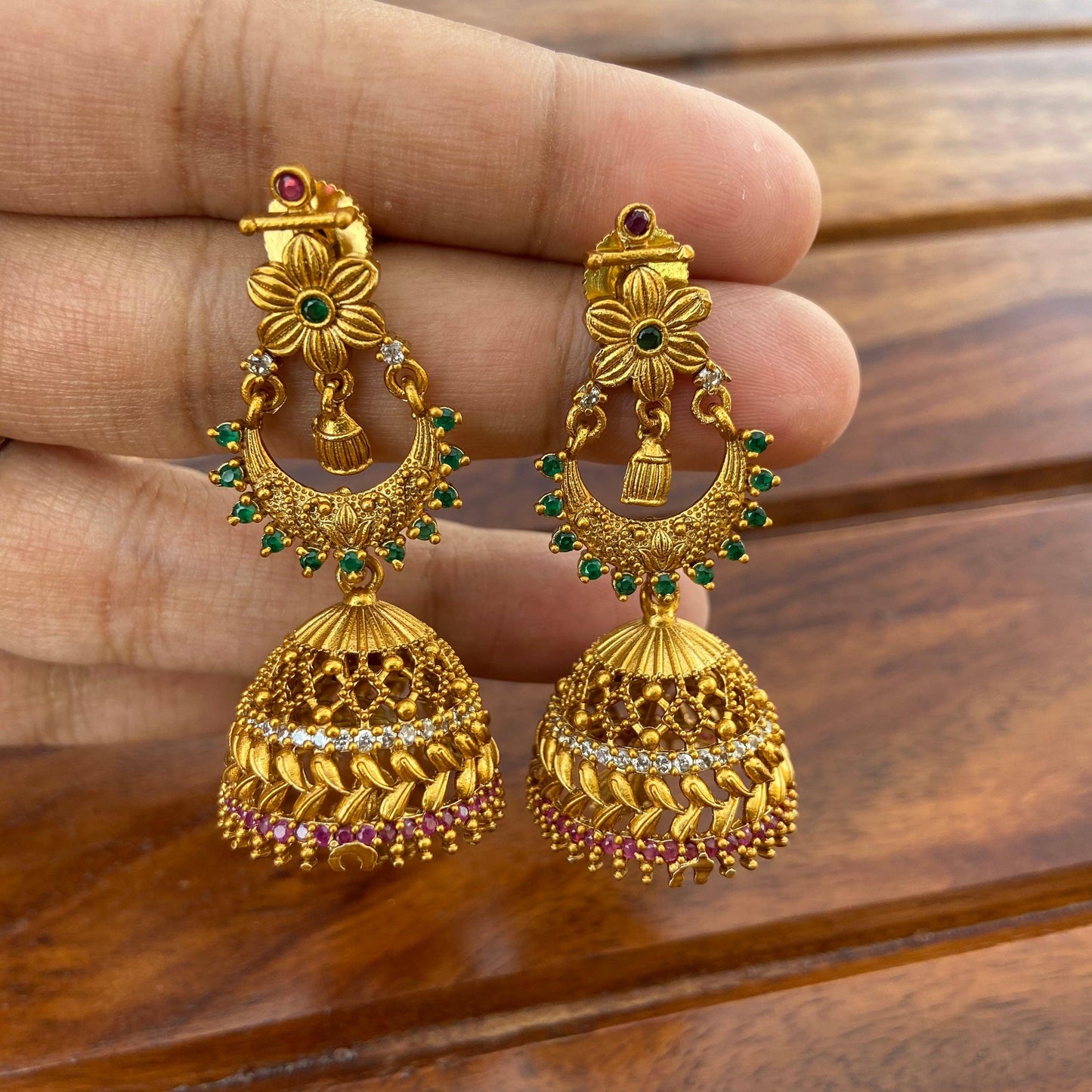 Matte Finish AD Chaand Designer Jhumkas - Happy Pique 