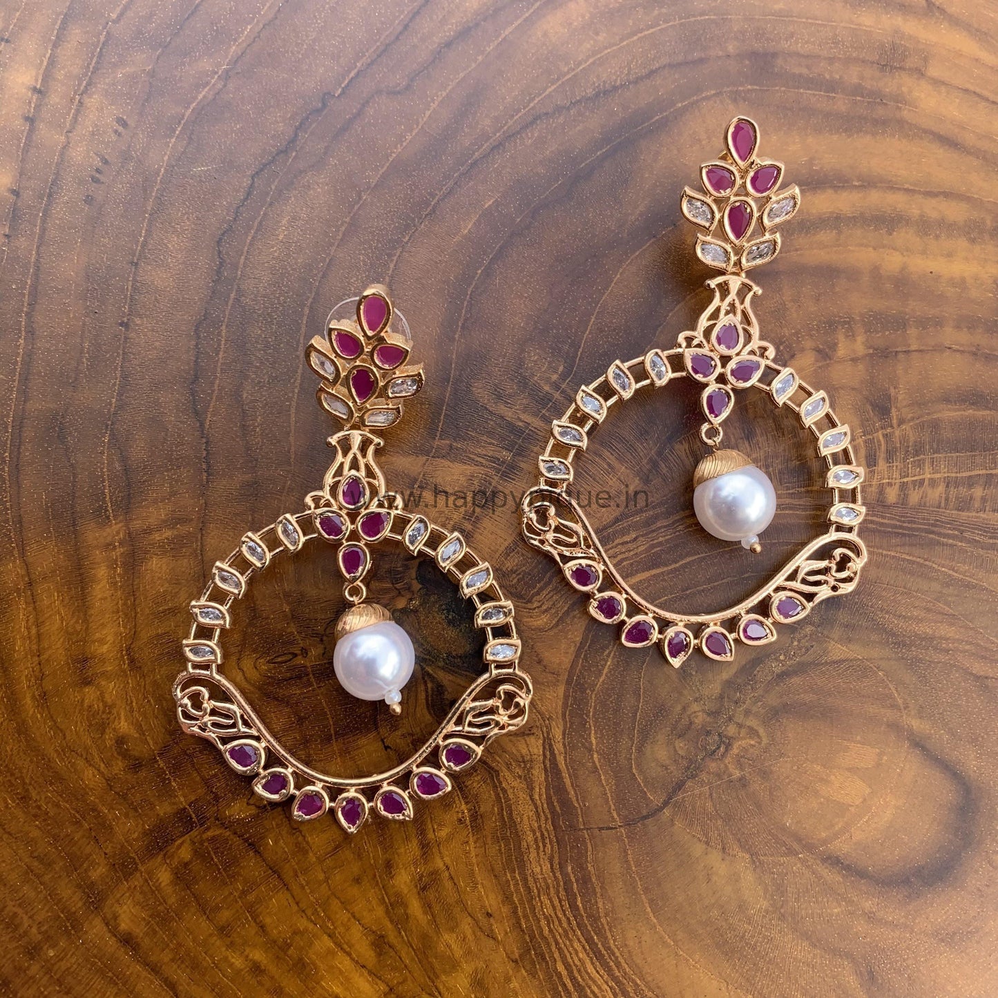 Rosegold Big Hoops Pearl CZ Earrings - Happy Pique 