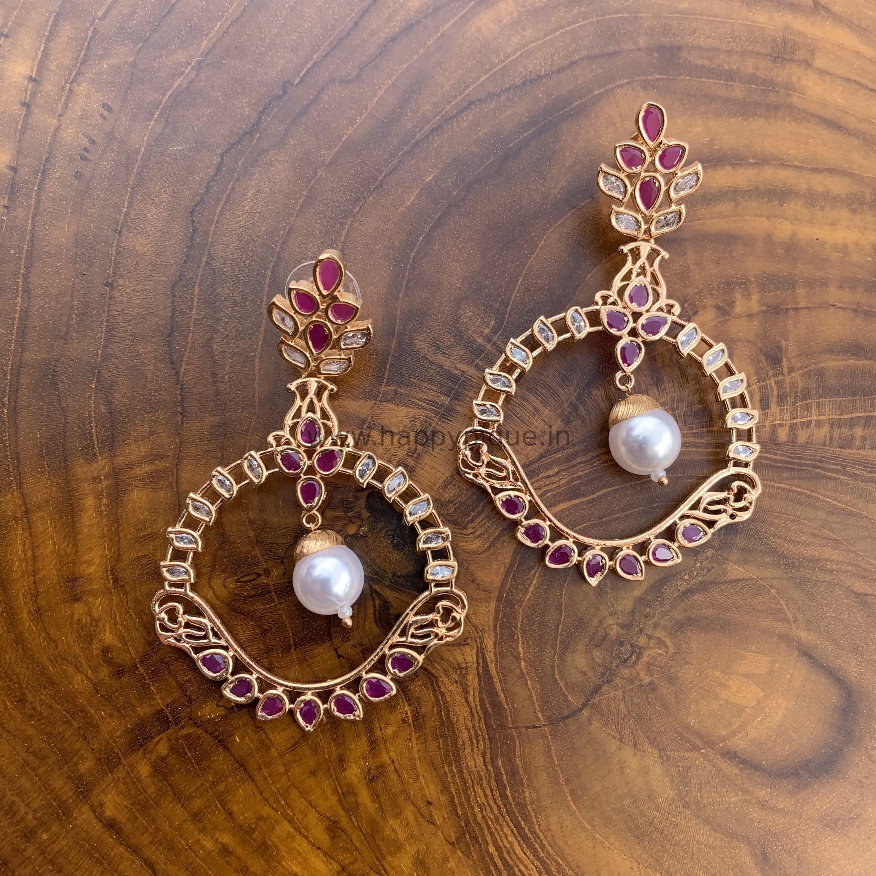 Rosegold Big Hoops Pearl CZ Earrings - Happy Pique 