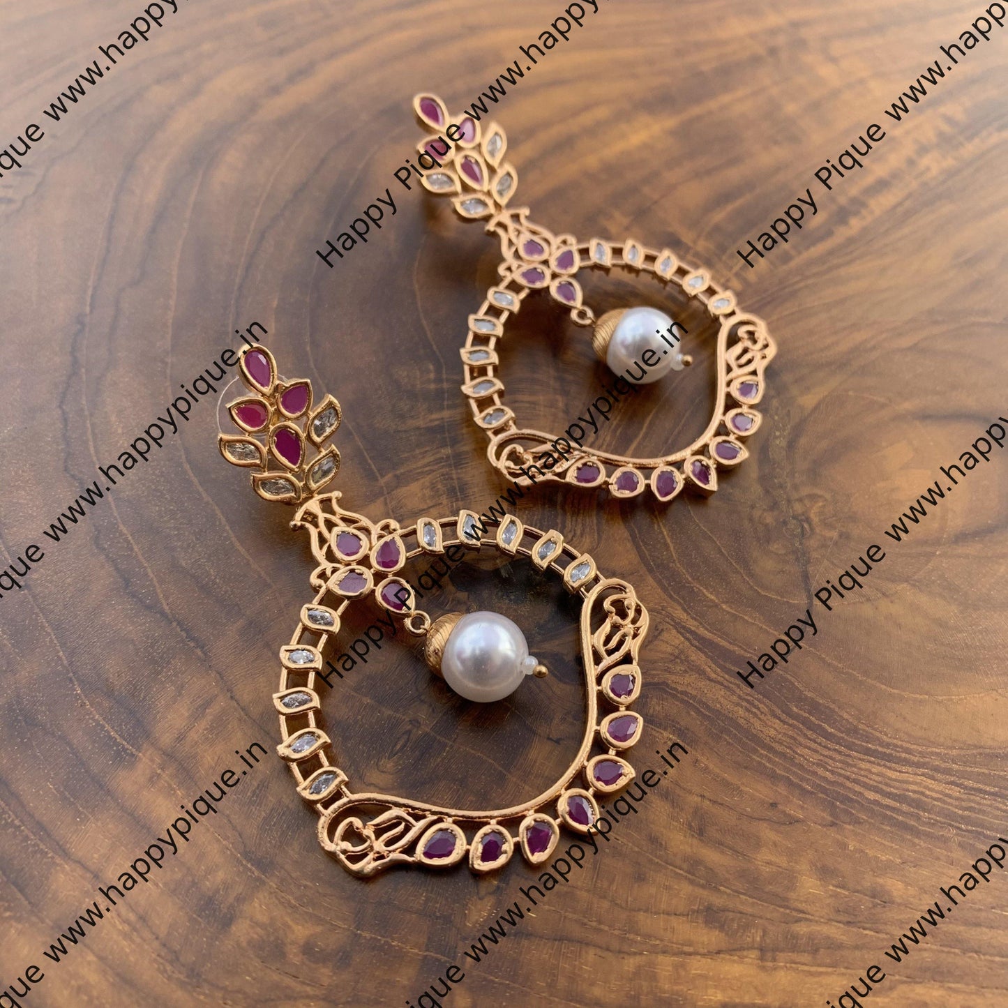 Rosegold Big Hoops Pearl CZ Earrings - Happy Pique 