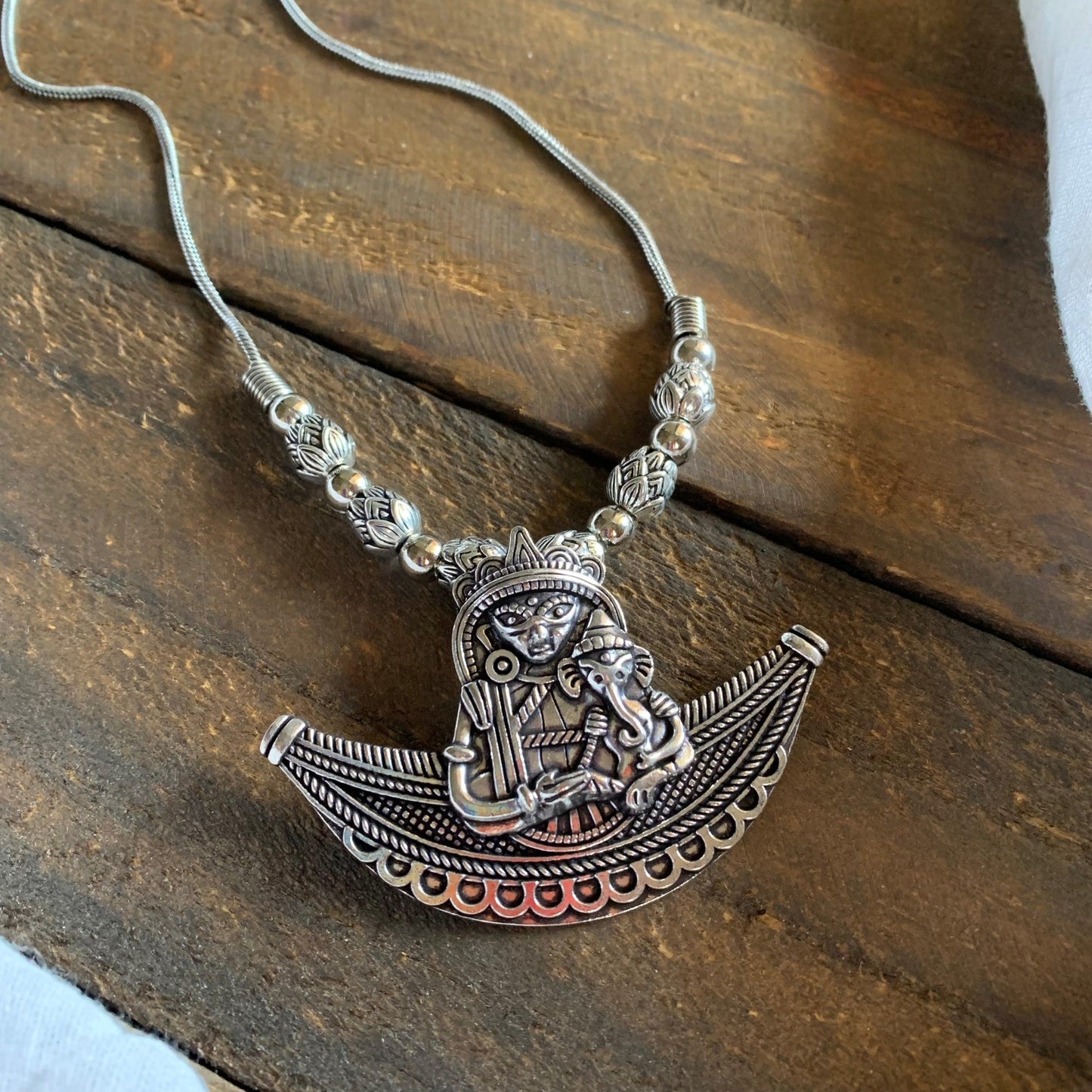 German Silver Maa Parvati Ganesh Pendant Chain- MOQ 6 Pieces - Happy Pique 