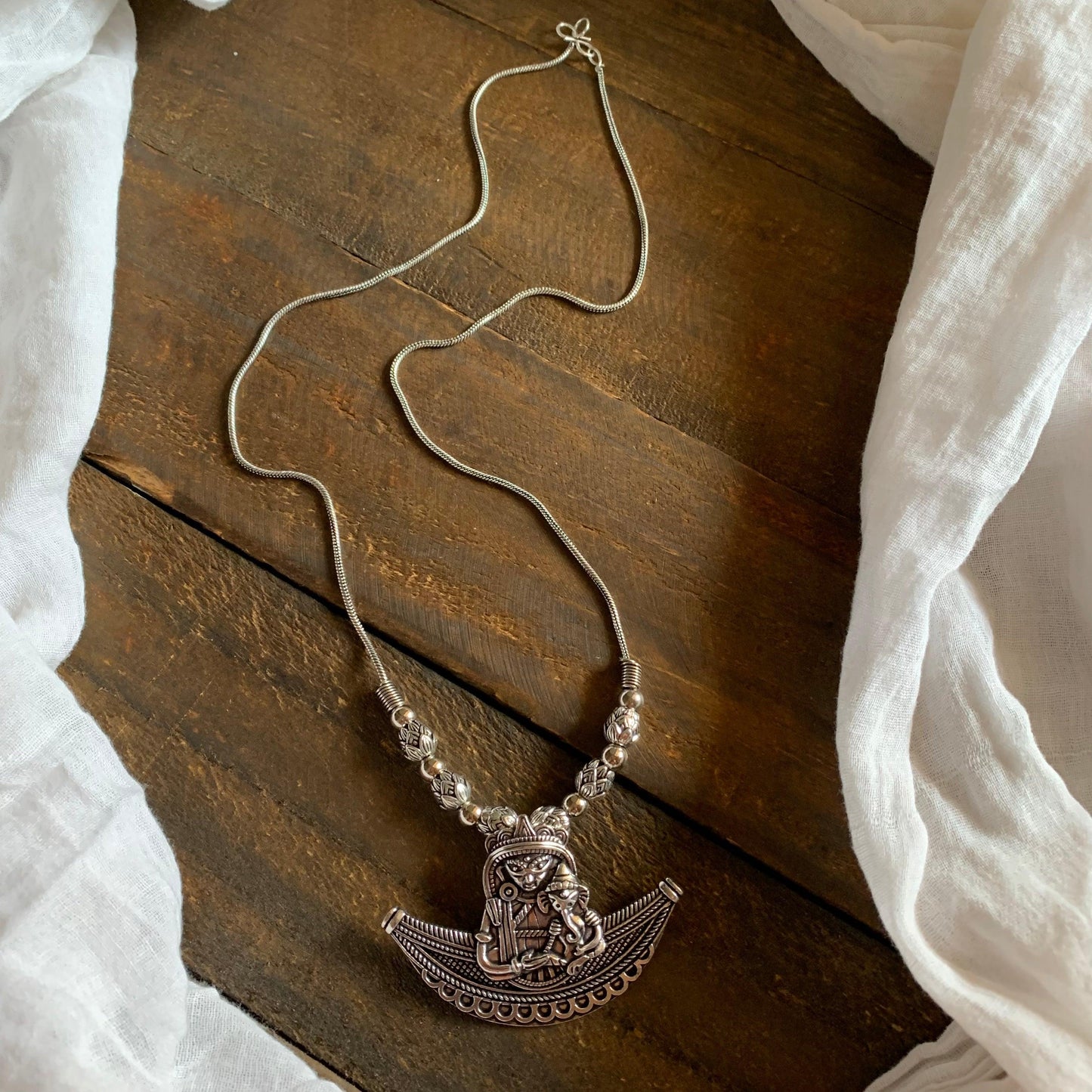 German Silver Maa Parvati Ganesh Pendant Chain- MOQ 6 Pieces - Happy Pique 