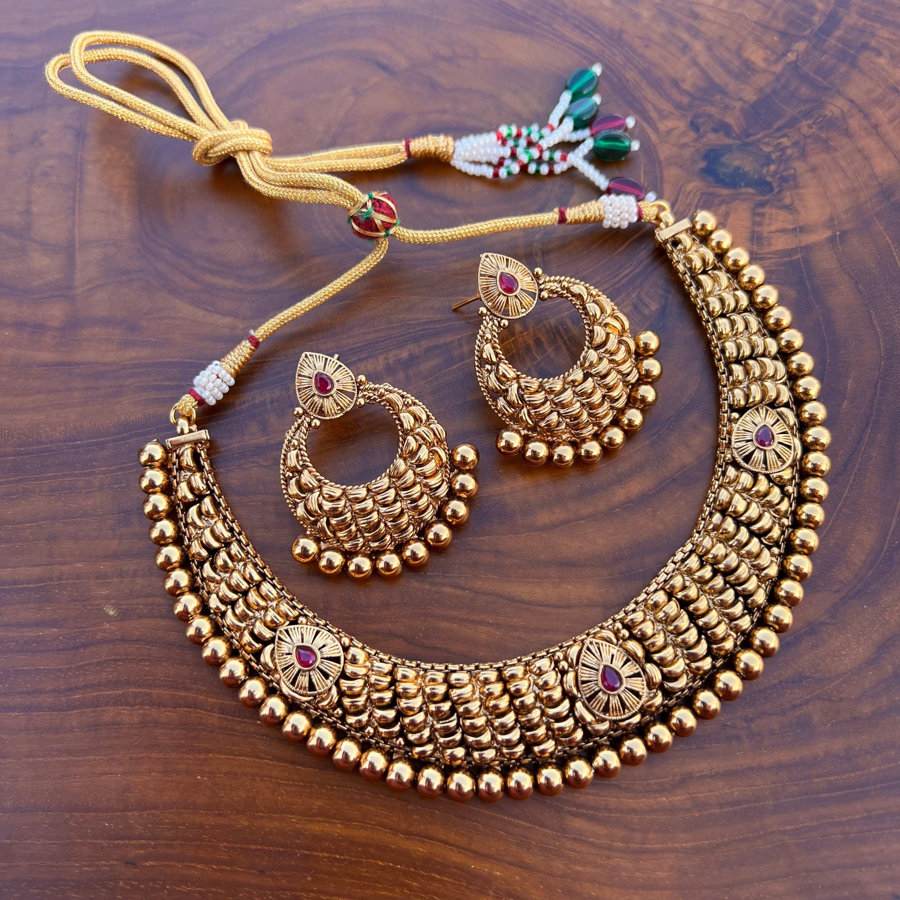 Antique Gold Chaandini Tilak Necklace Set - Happy Pique