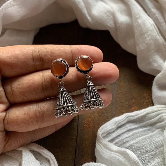 Cone Stone German Silver Jhumkas - Honey - Happy Pique 