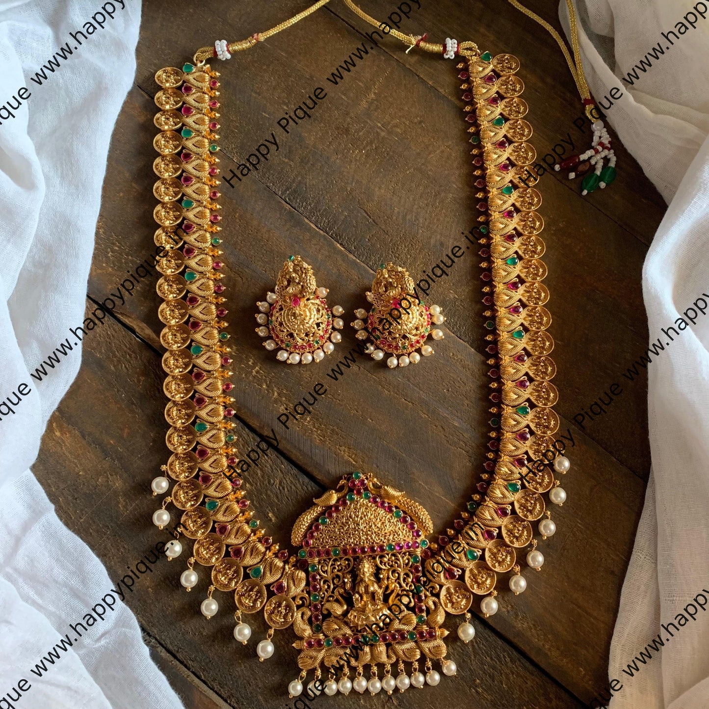 Traditional Mahalakshmi Bridal Antique Coin Haaram Necklace Set - Happy Pique