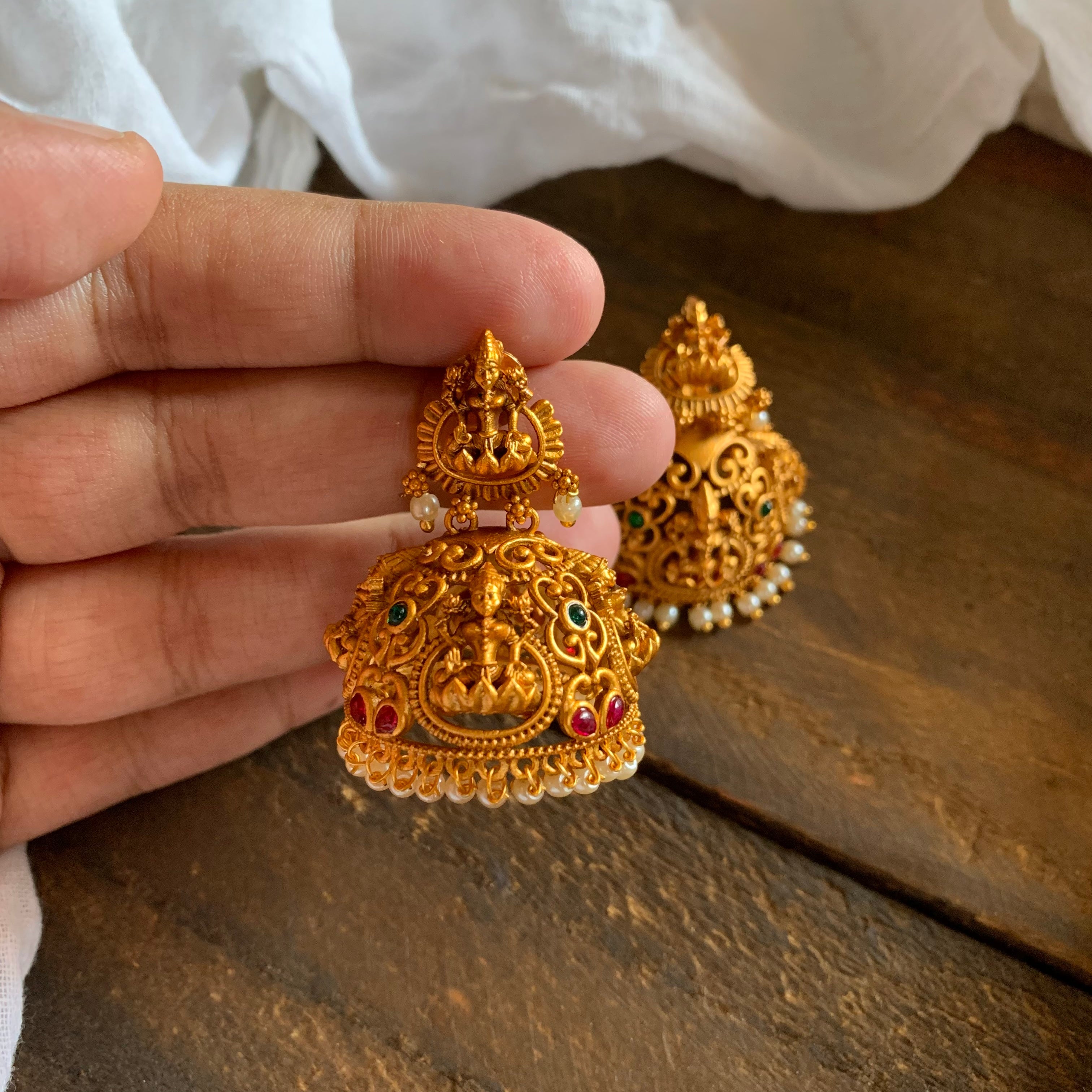 Matte Finish Mahalakshmi Jhumkas