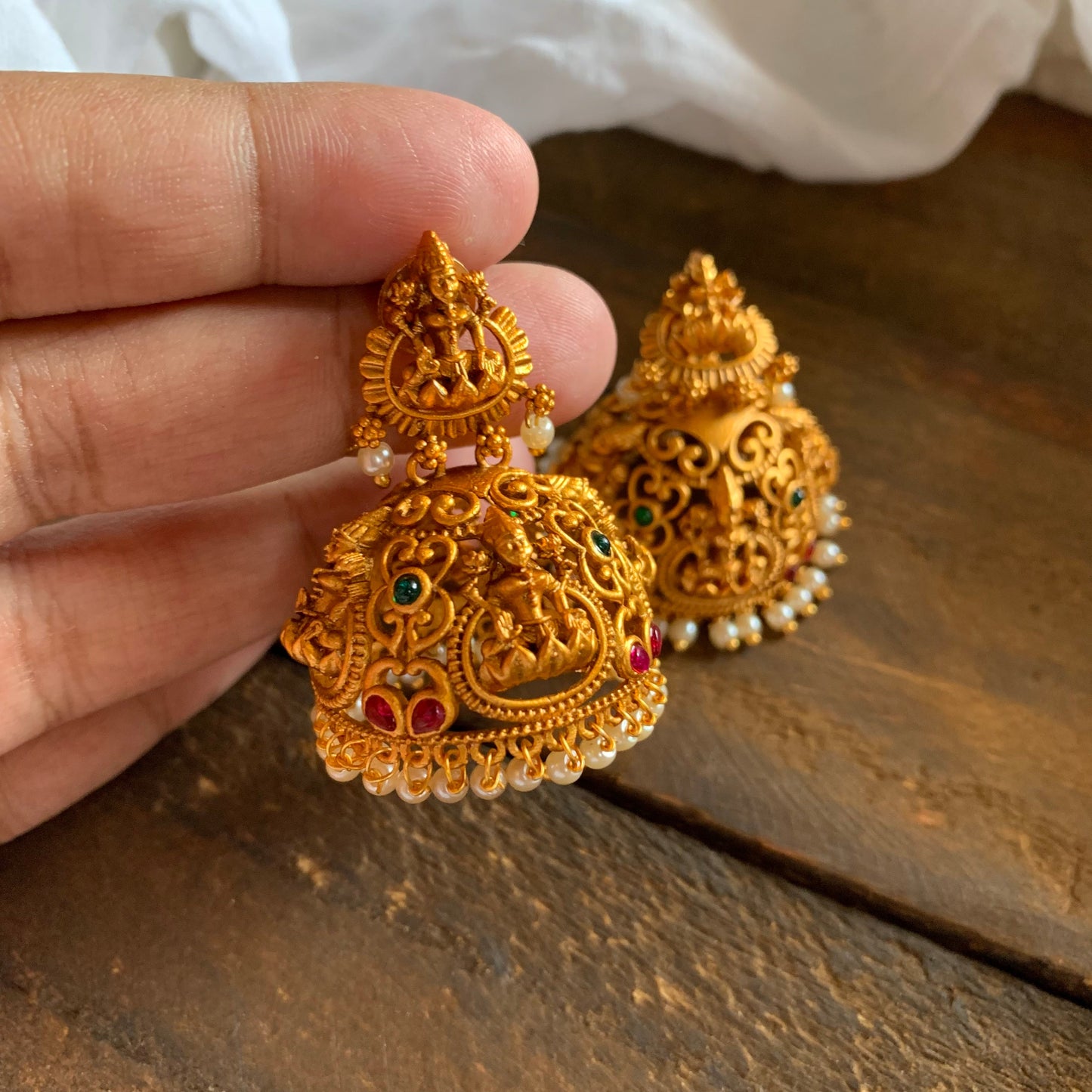 Matte Finish Mahalakshmi Jhumkas