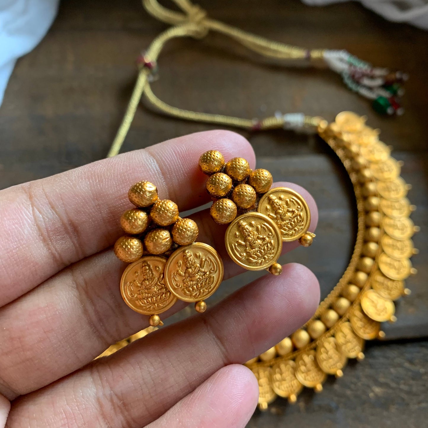 Matte Finish Mahalakshmi Coin Necklace