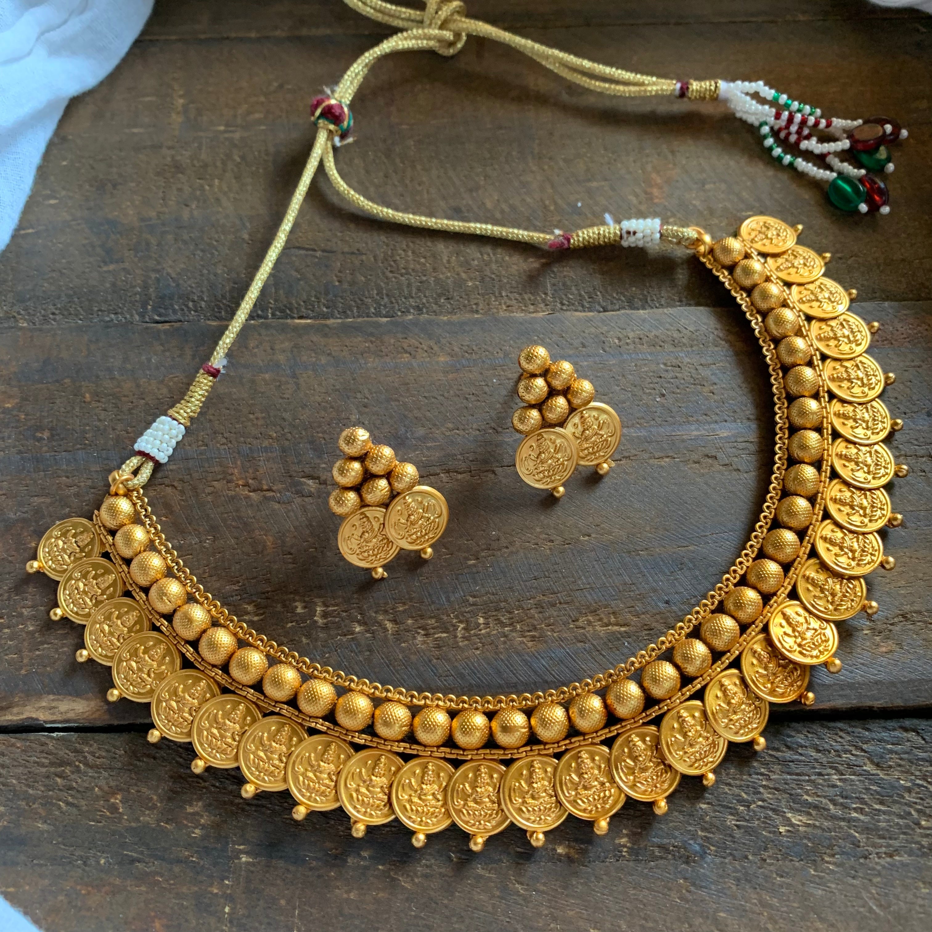 Matte Finish Mahalakshmi Coin Necklace